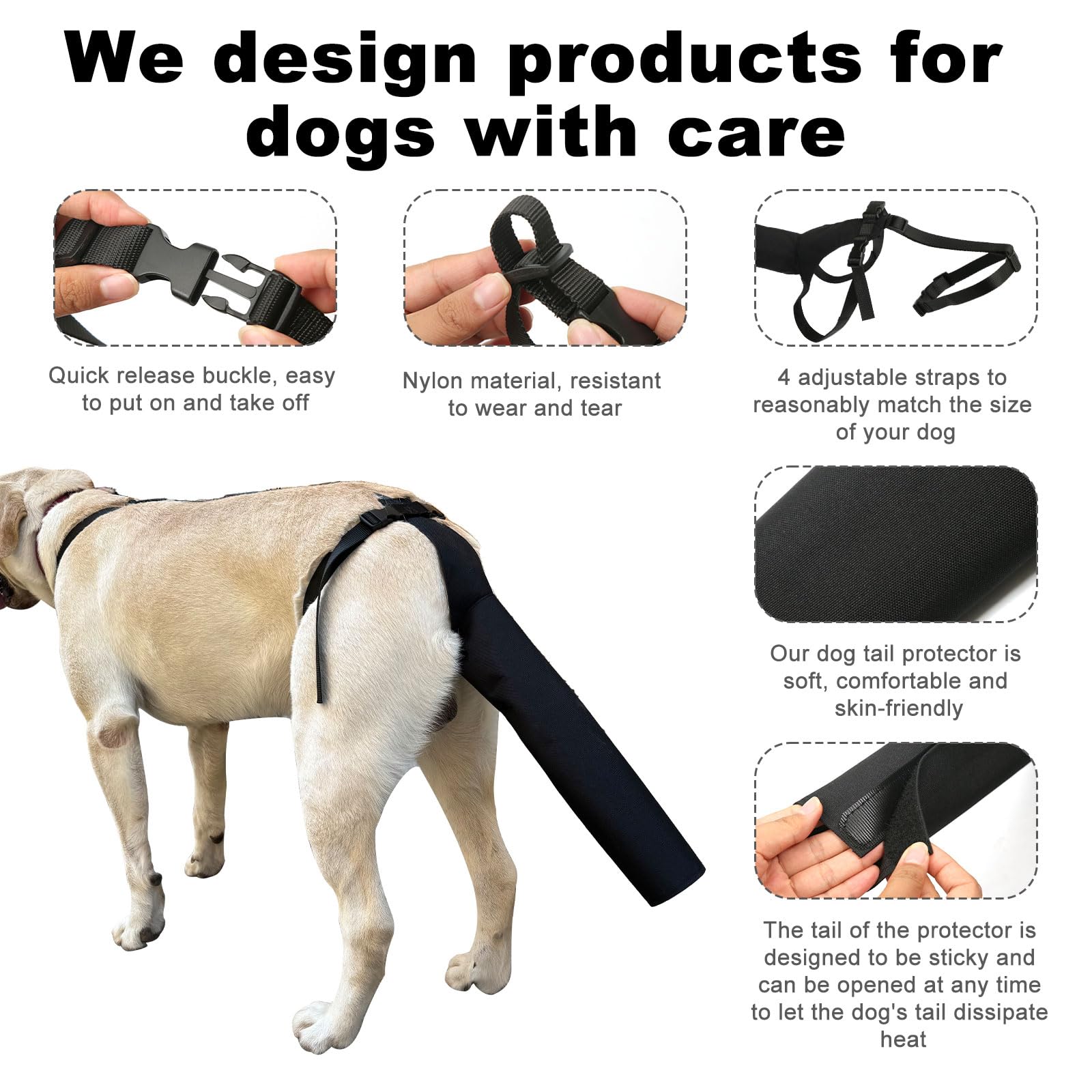 Dog Tail Protector for Wounds & Happy Tail Syndrome - Breathable Tail Guard Sleeve Cover with Adjustable Harness (Size M) - Perfect for Active Dogs, Post-Surgery Recovery & Injury Prevention