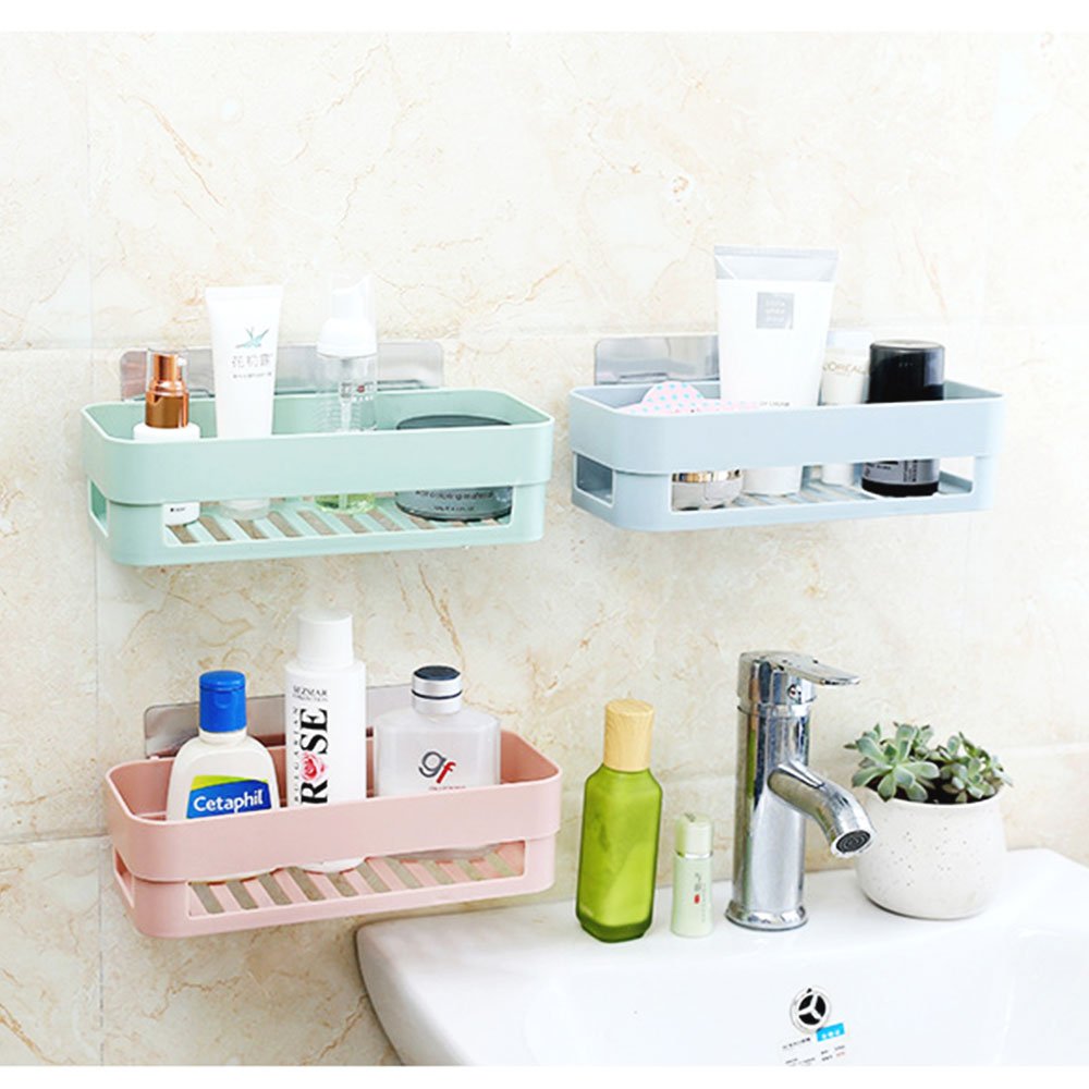 Everyfit Bathroom Storage Rack - Wall Mounted Shower Caddy & Kitchen Organizer with Basket, Plastic Corner Shelves for Bathroom & Shower (Green) - Perfect for Small Spaces, Dorm Rooms & Apartment Living