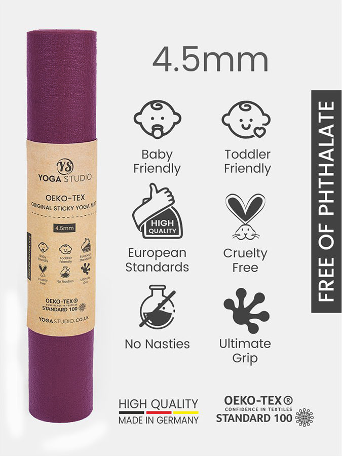 Eco-Friendly Non-Slip Yoga Mat 4.5mm Thick - Oeko-Tex Certified for Home & Studio Practice - Perfect for Hot Yoga, Pilates and Meditation
