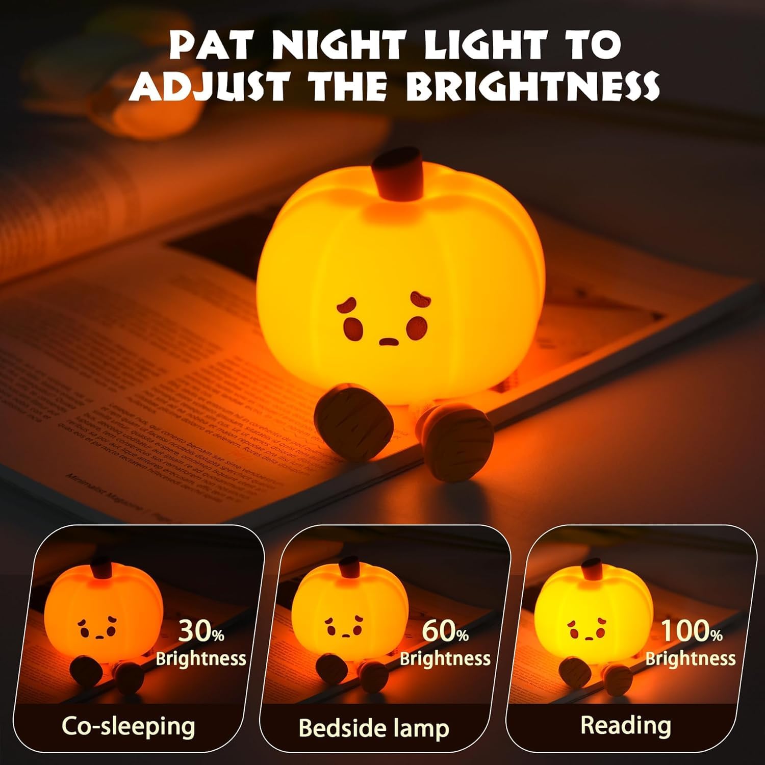 **Sad Pumpkin Night Light with Feet - Halloween LED Touch Light, Cute Silicone Pumpkin Decor for Bedroom, Nursery, or Halloween Party (1-Pack)**    *场景补充: Perfect for spooky Halloween decor, cozy bedroom ambiance, or kids' nightlight.*