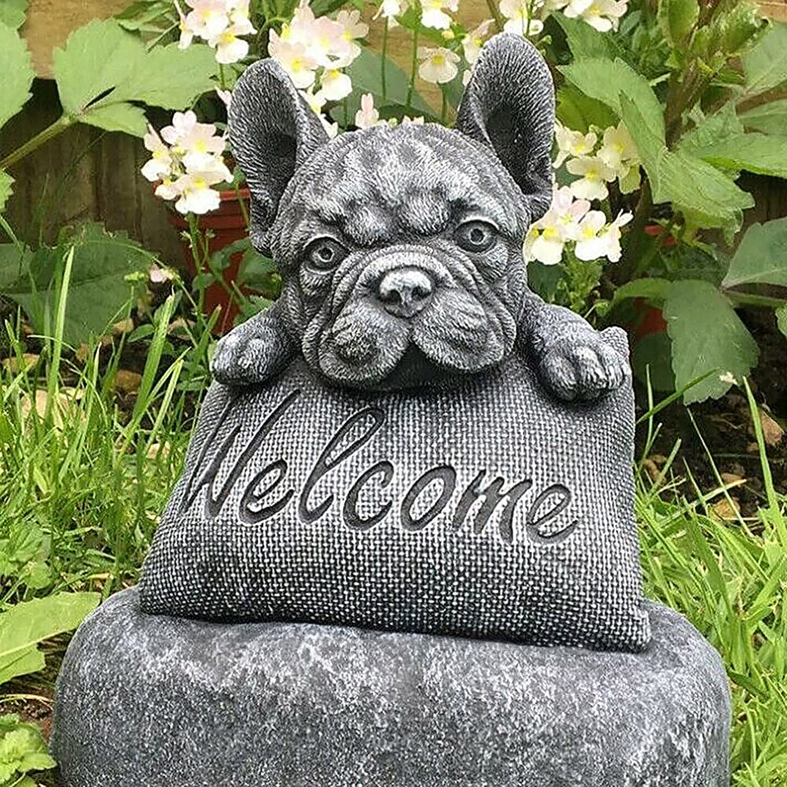 French Bulldog Welcome Statue - Outdoor Garden Decor for Fall & Winter, Home & Yard Decoration, Durable Garden Figurines & Art - Perfect for Porch, Patio, Lawn, and Seasonal Holiday Displays