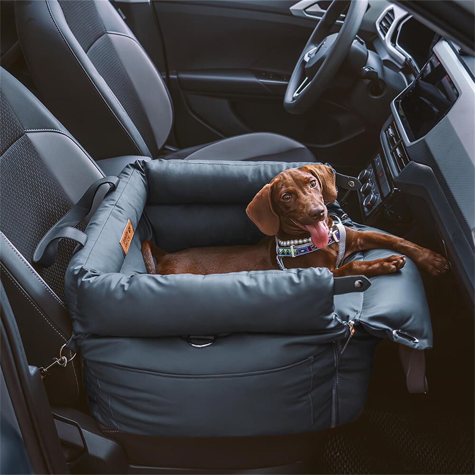 Waterproof Dog Car Seat for Small Dogs - Portable Pet Car Seat with Storage Pocket & Safety Leash Clip, Detachable & Travel-Friendly (Abyss Blue, 21.65