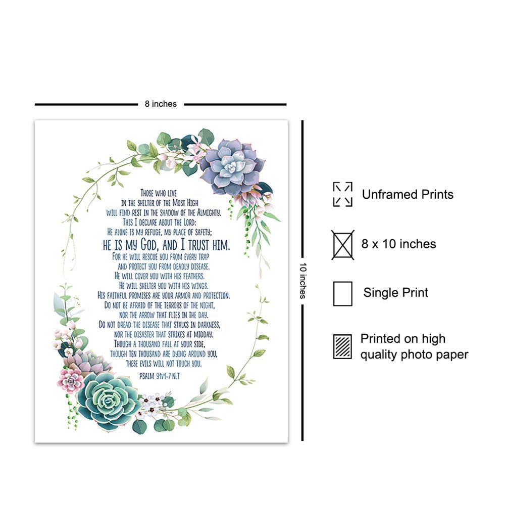 Psalm 91 Wall Art - Religious Succulent Decor with Bible Verse - Christian Scripture Wall Decor for Church & Home - Catholic Gifts for Women - Perfect for Prayer Rooms, Sunday School & Faith-Based Home Decor
