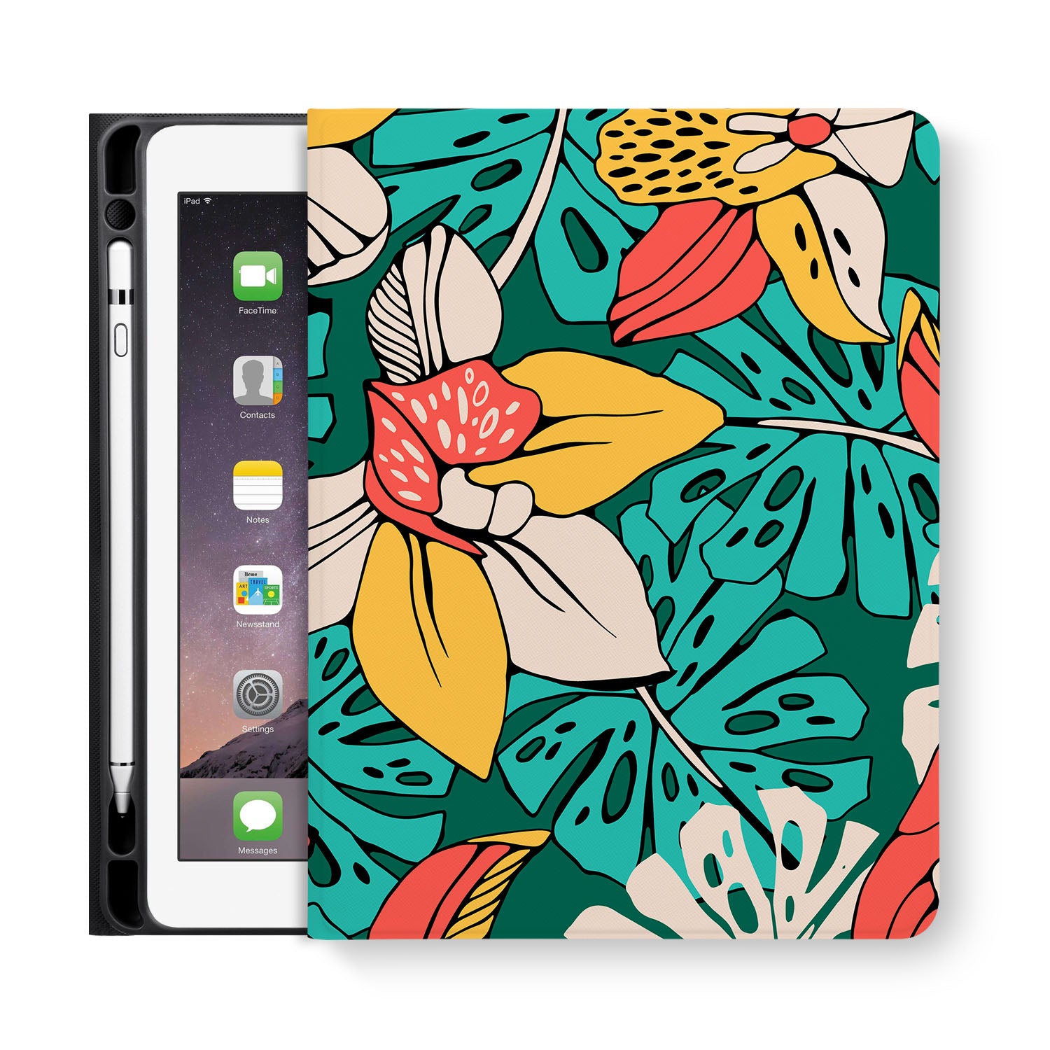 Premium iPad Folio Case with Tropical Leaf Design - Slim Protective Cover for iPad Pro/Air/Mini - Perfect for Work, Travel & Home Use