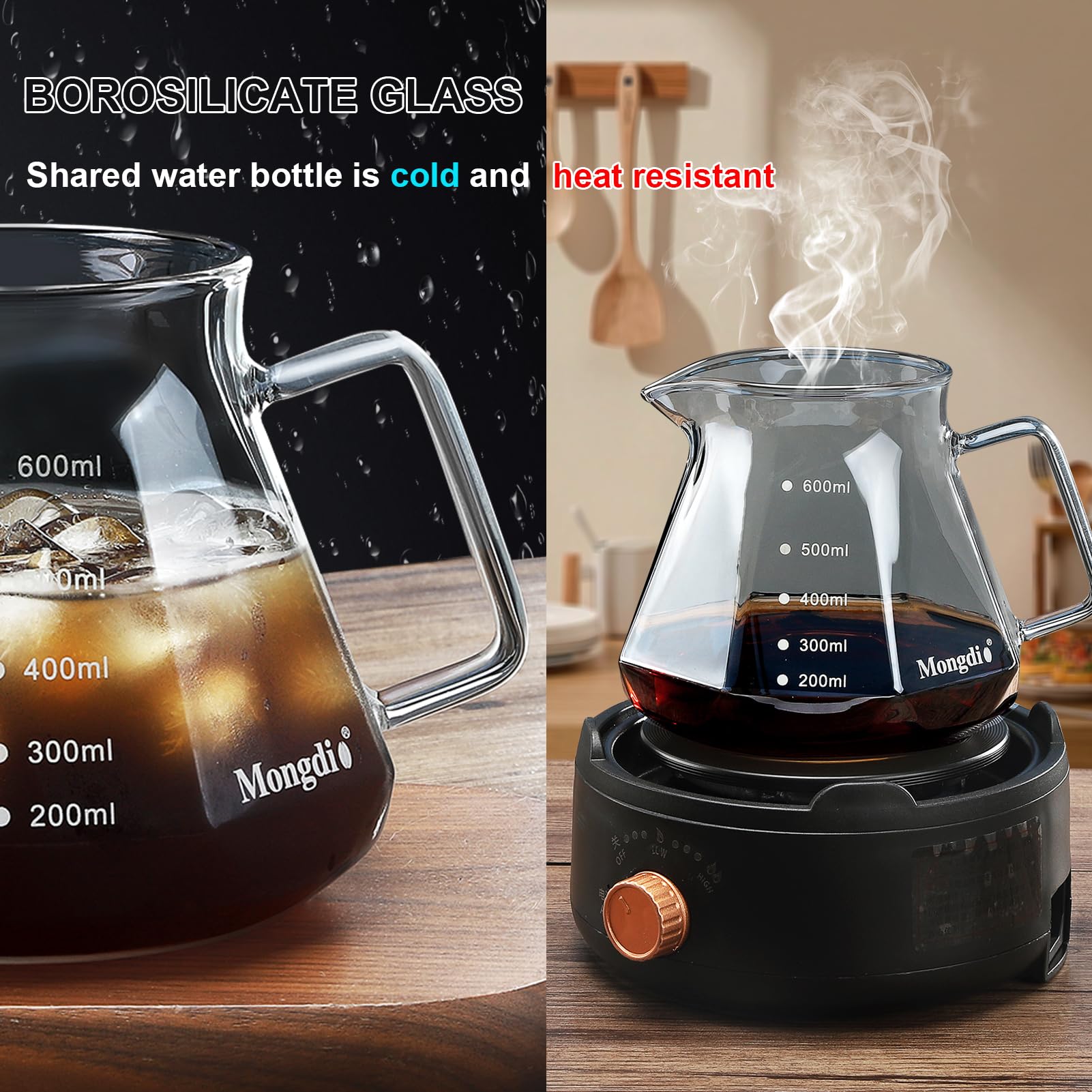 Premium Pour Over Coffee Maker Set - 20oz Borosilicate Glass Dripper with Walnut Handle & Glass Lid, Includes 100pcs V60 Paper Filters (600ml, Gray) - Perfect for Home Brewing, Café & Restaurant Use