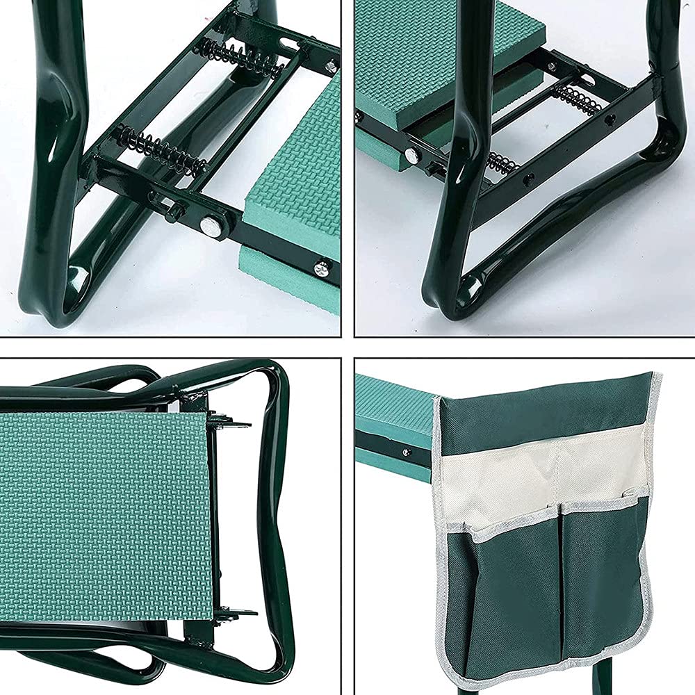 Heavy Duty Folding Garden Kneeler and Seat - 2 in 1 Gardening Bench with Tool Pouch & Foldable Iron Pipe - Ergonomic Kneeling Stool for Outdoor Planting, Weeding, and Yard Work - Perfect for Seniors and Garden Enthusiasts