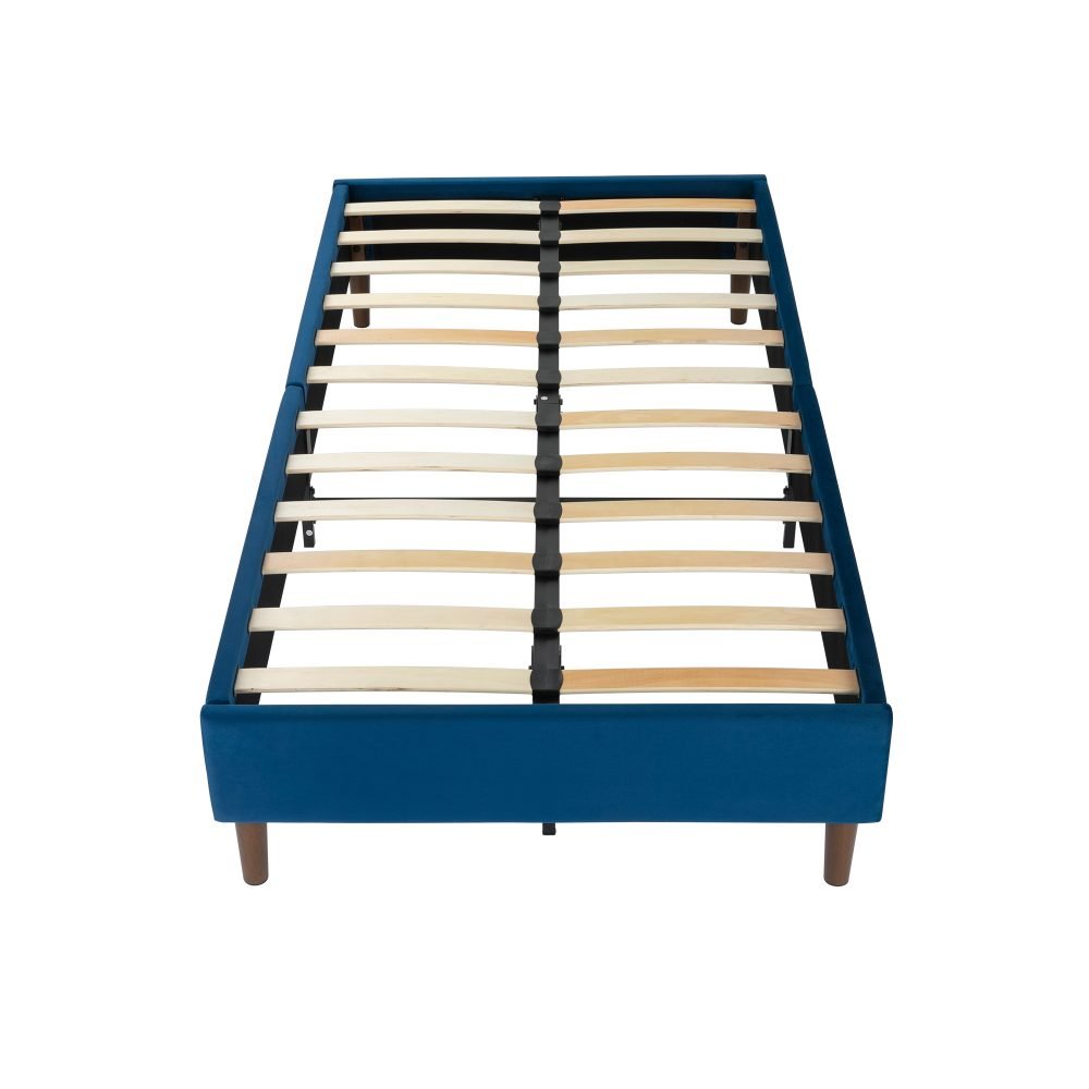 Alexandra Double Bed Frame with Velvet Upholstery in Blue - Elegant and Comfortable Bed Base for Master Bedroom or Guest Room