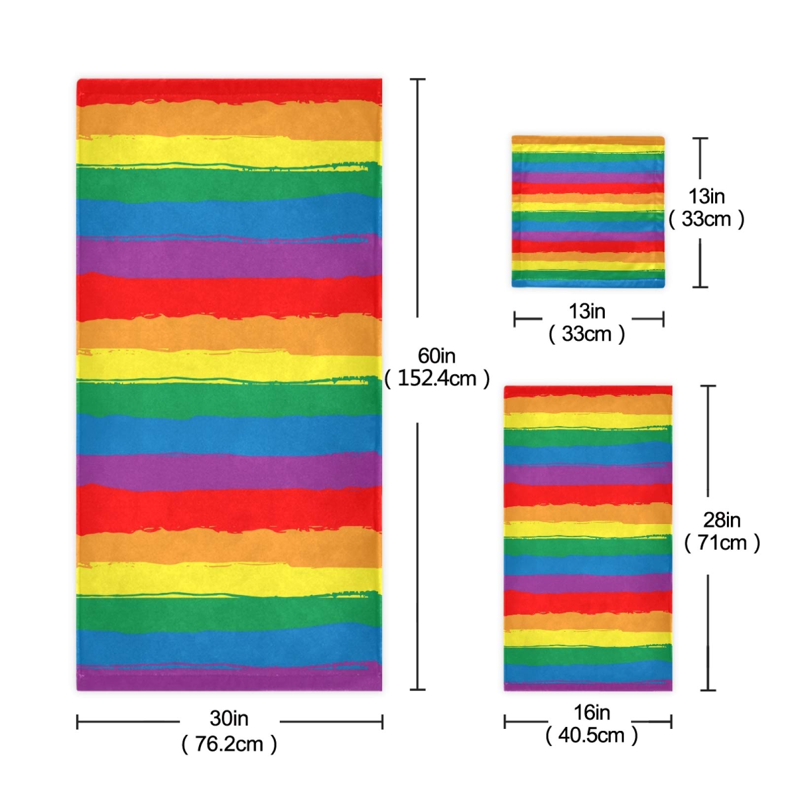 ALAZA Rainbow Striped 3-Piece Bath Towel Set - 1 Bath Towel, 1 Hand Towel, 1 Washcloth | Ultra Soft & Absorbent Cotton Towels for Bathroom, Kitchen, Gym, Beach & Travel | Home Essentials & Spa Luxury