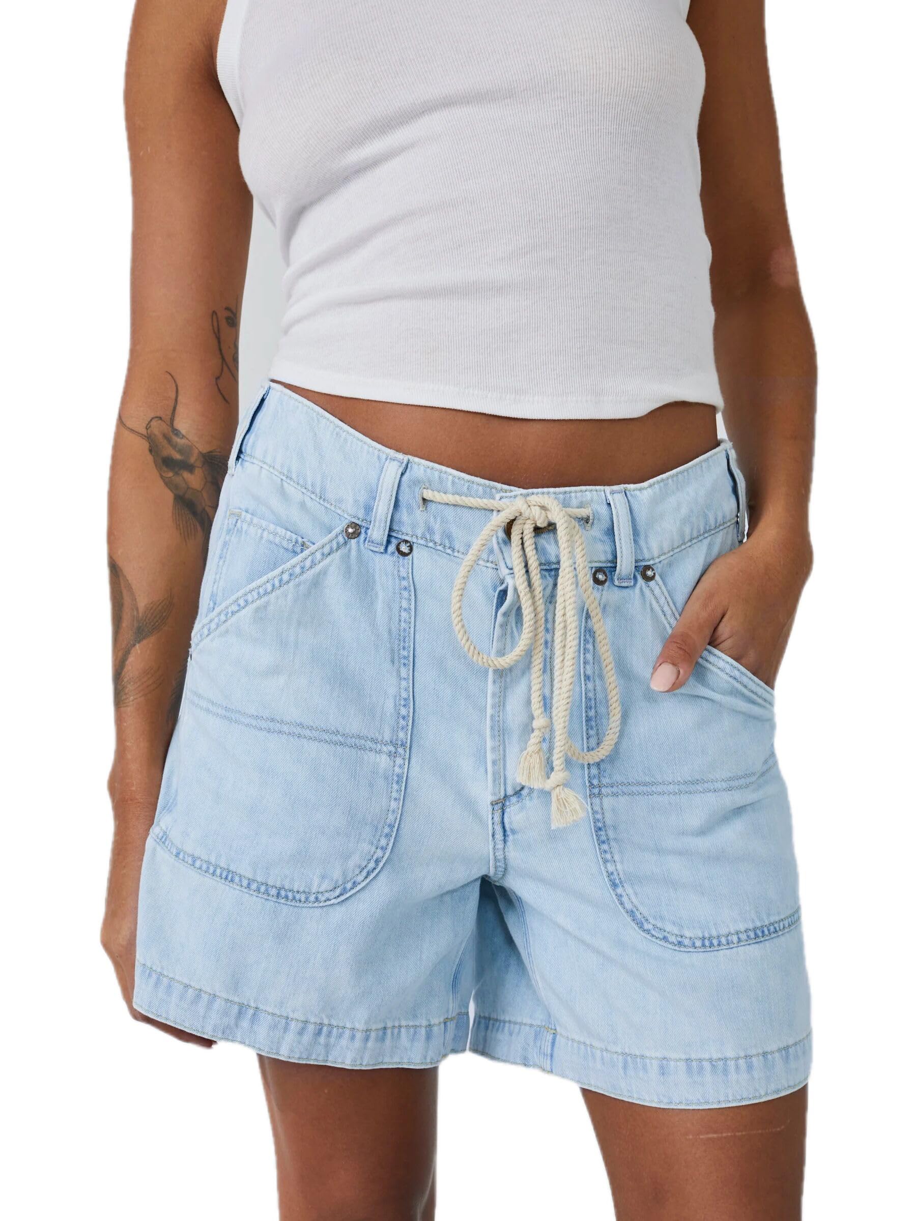 LifeShe Women's Summer Denim Shorts - High Waisted Stretchy Jean Shorts with Adjustable Drawstring for Casual Wear | Perfect for Beach, Vacation & Everyday Outfits