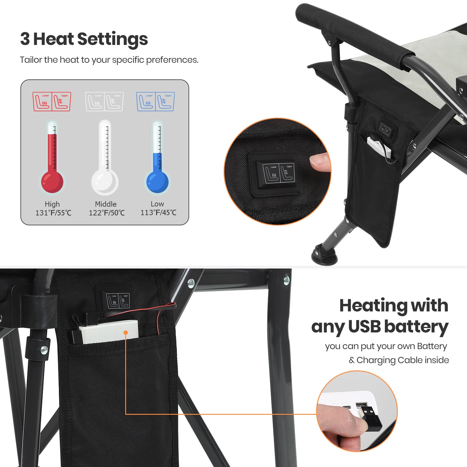XGEAR Heated Camping Chair - Fully Padded Portable Outdoor Chair with Heating for Winter Camping, Hunting, Picnics & Backyard Relaxation | Battery Not Included | Perfect for Cold Weather Adventures & Tailgating
