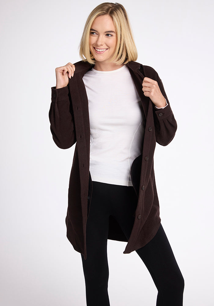 Women's Long Sutton Shacket - Cozy Fleece-Lined Overshirt for Fall & Winter | Perfect for Layering, Outdoor Activities & Casual Wear