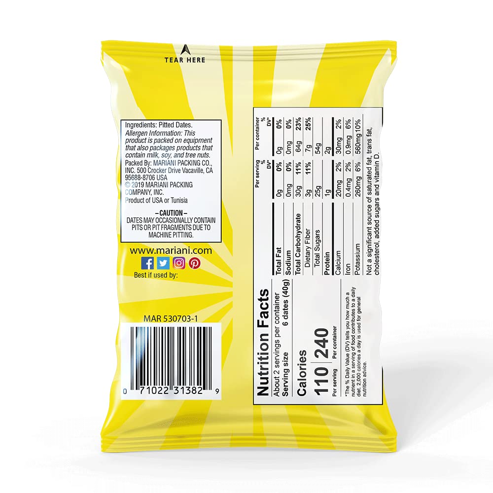 Mariani Pitted Dates - Healthy Vegan & Gluten-Free Snacks for Kids & Adults | Non-GMO, No Sugar Added | 3oz Pack of 4 | Perfect for Lunchboxes, Baking & On-the-Go Snacking