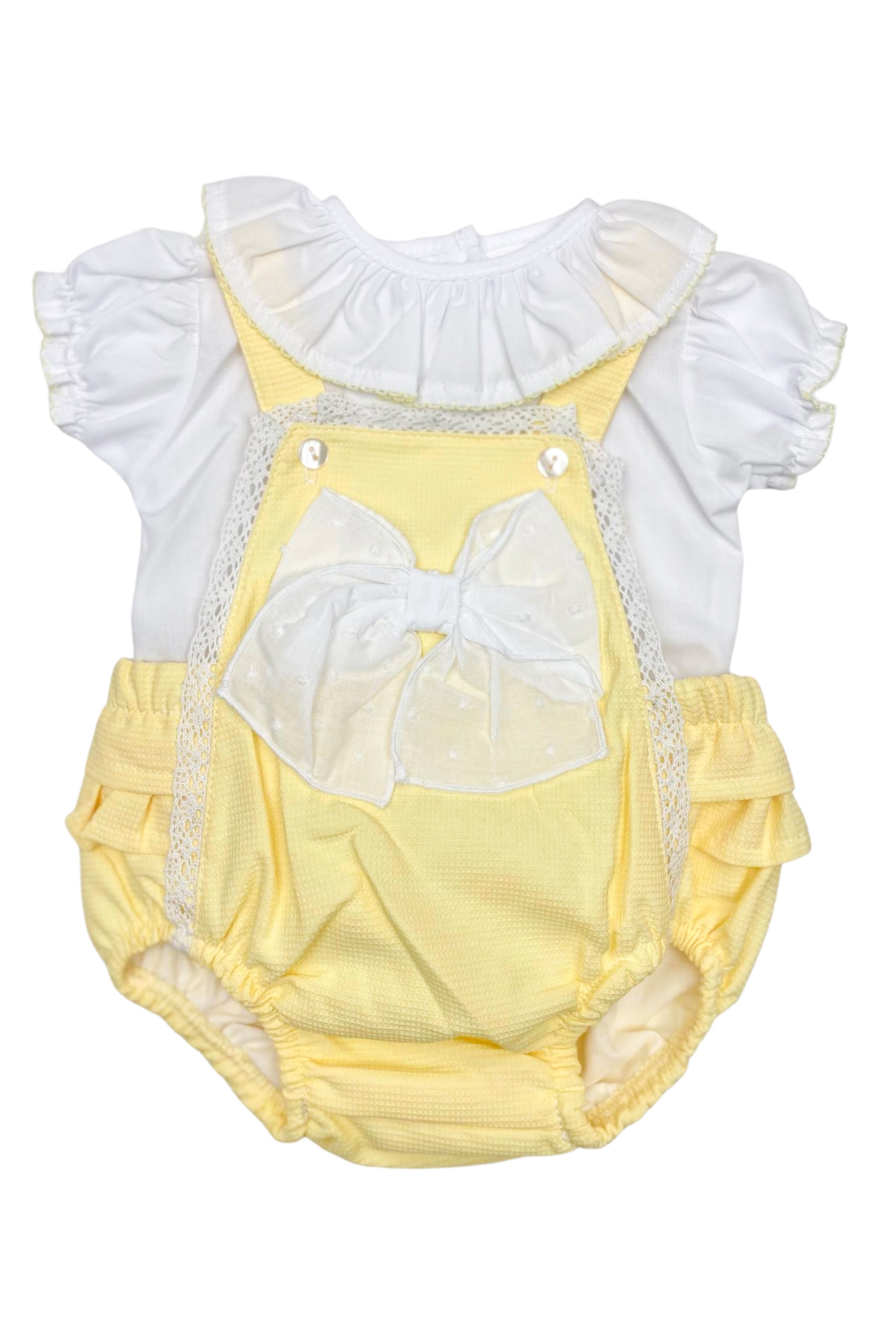 Maisie Lemon Dungaree Romper Set for Baby Girls - Soft Cotton Jumpsuit with Adjustable Straps - Perfect for Playdates, Photoshoots & Everyday Wear