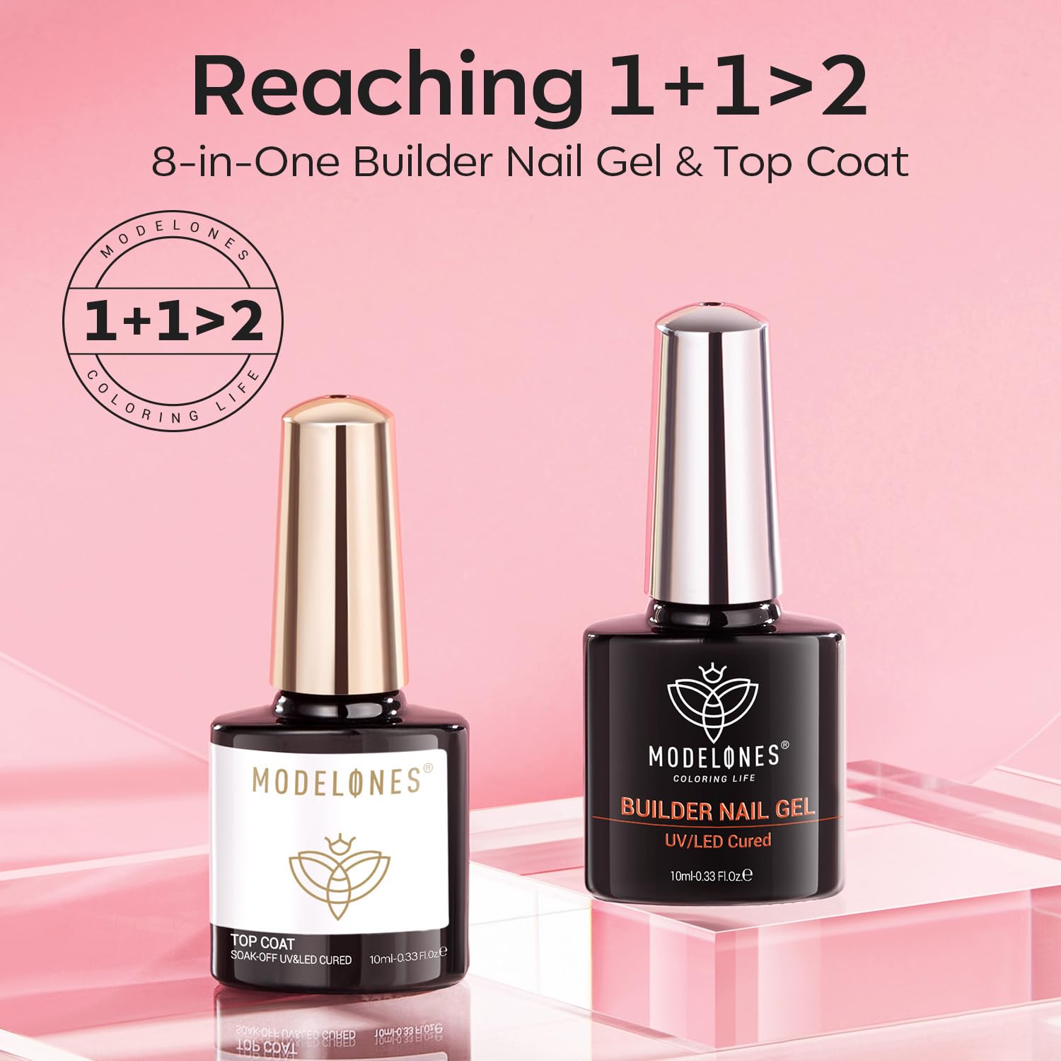 Modelones 8-in-1 Nude Pink Builder Gel with Acid-Free Top Coat - 10ml LED/Lamp Cured Nail Polish for Thickening, Apex Building & Shine Finish | Perfect for DIY Home Manicures & Professional Salon Nail Extensions