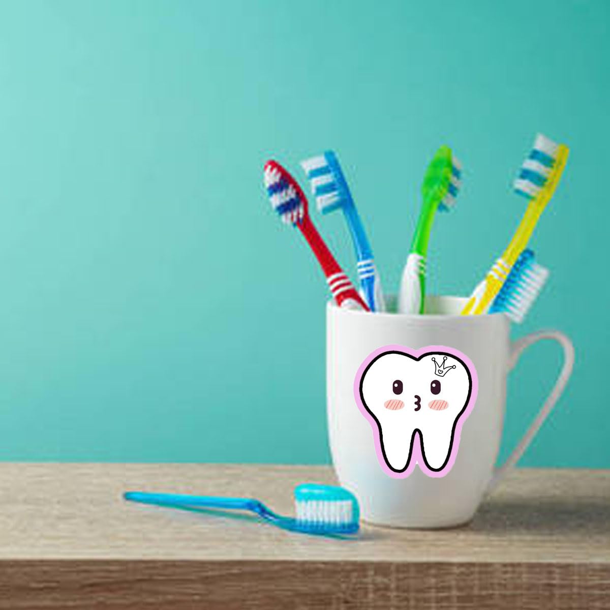 Happy Tooth Shaped Stickers - 200 Pcs Funny Dental Stickers for Kids, Classroom Rewards, Party Favors, Office & Car Decor - 2.5 Inch Adhesive Teeth Decals for Windows, Walls & Laptops - Perfect for Dental Health Month & School Activities