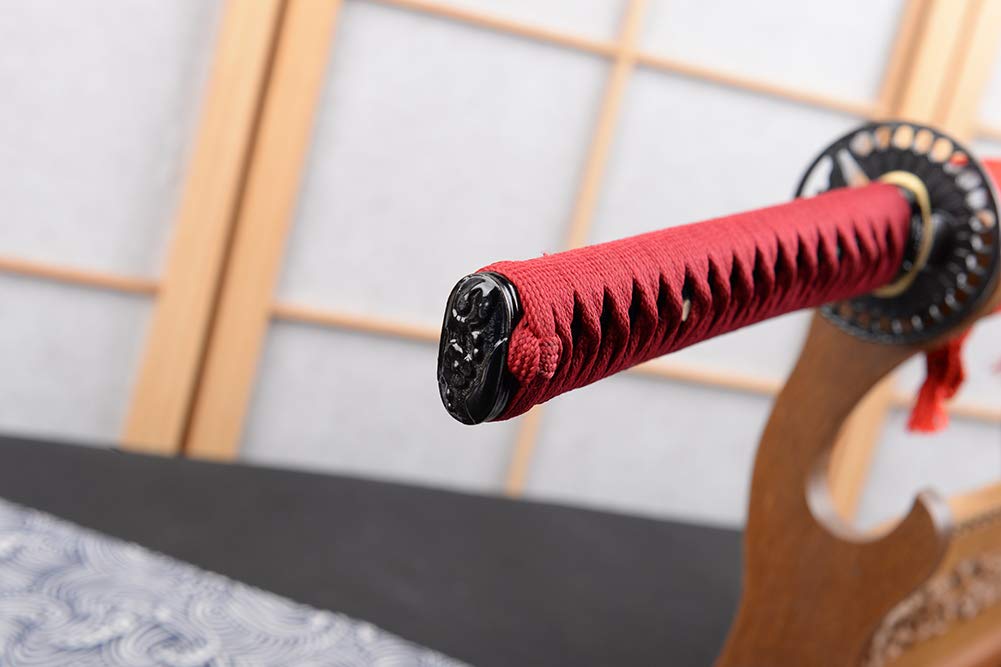 Handmade Clay Tempered Damascus Steel Japanese Samurai Katana Sword - Razor Sharp Full Tang Battle Ready Blade for Martial Arts Training, Cosplay & Collection | Authentic Japanese Sword for Display, Cutting Practice & Gift