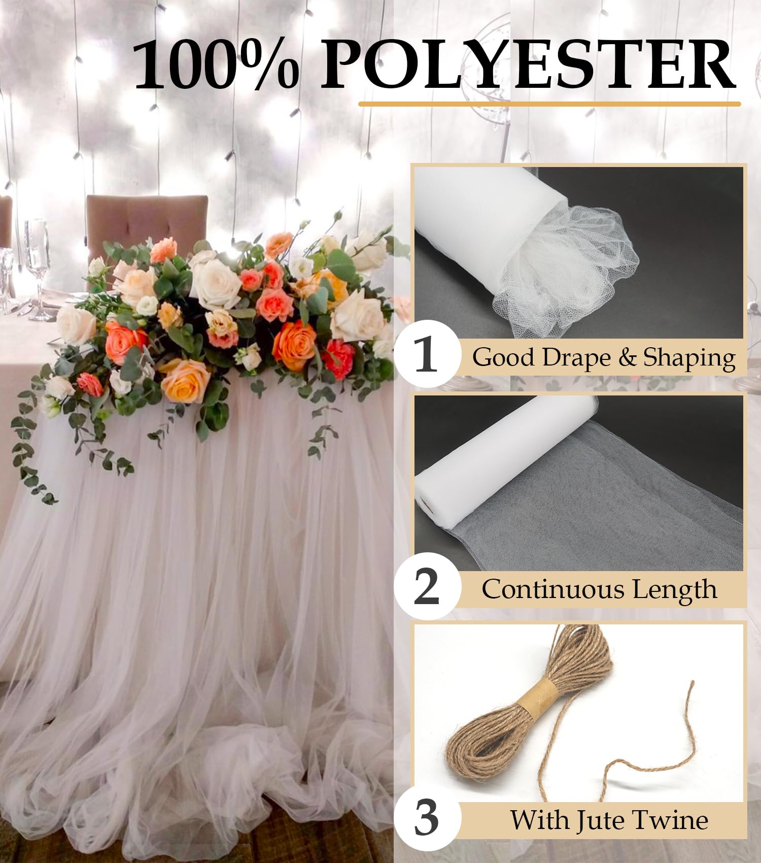 Premium White Tulle Fabric Roll - 54