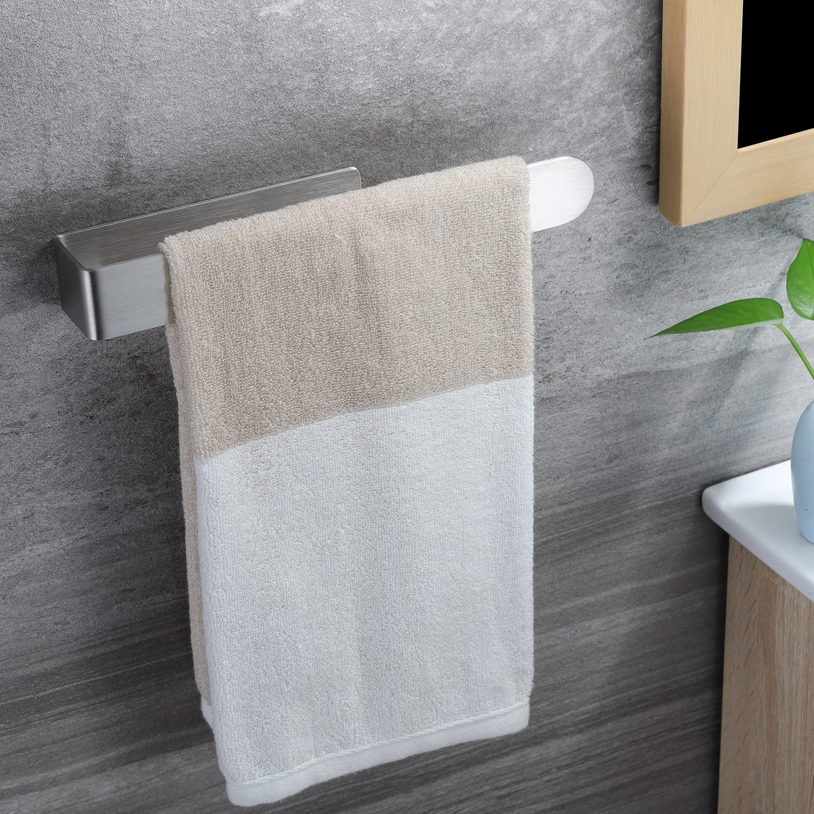 Taozun 11.8 Inch Brushed Stainless Steel Adhesive Towel Holder - Wall Mount Bathroom Towel Rack & Hand Towel Hanger for Kitchen, Bath, RV (No Drilling Required)