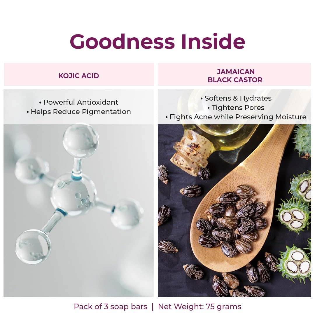Kozicare Gojic Acid & Glycerin Soap for Skin Whitening - Pack of 3 Bars with Black Castor Oil | Brightening & Moisturizing Bath Soap for Healthy Glowing Skin | Men & Women | Perfect for Daily Use & Acne-Prone Skin