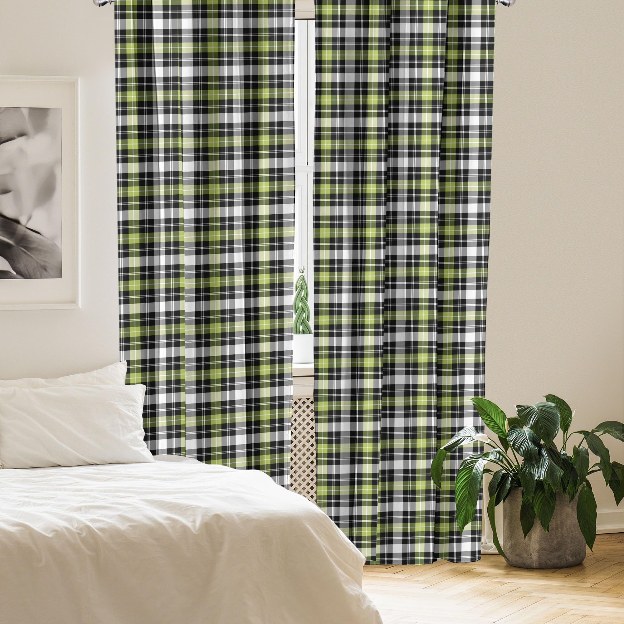 Ambesonne Abstract Geometric Window Curtains - Modern Square Pattern with Horizontal & Vertical Lines, Lightweight 2-Panel Set with Rod Pocket (28x63 inches, Lime Green) - Perfect for Living Room, Bedroom & Office Decor