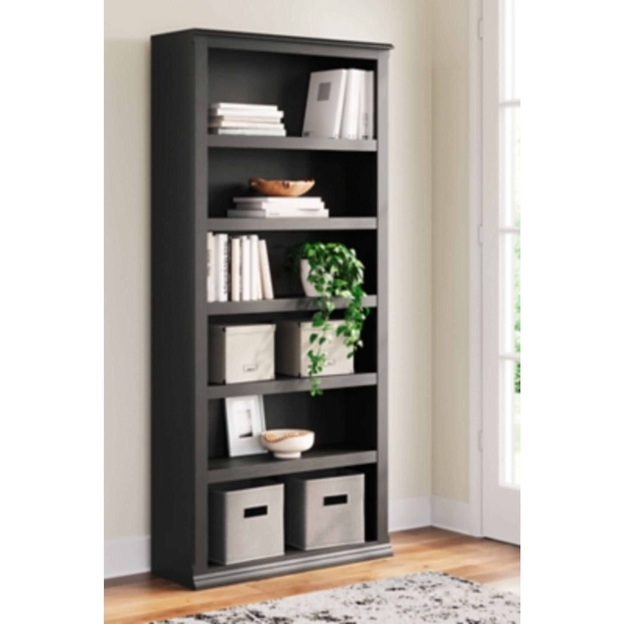Beckincreek Large Black Bookcase - Modern Wooden Bookshelf for Living Room, Office, and Library Storage
