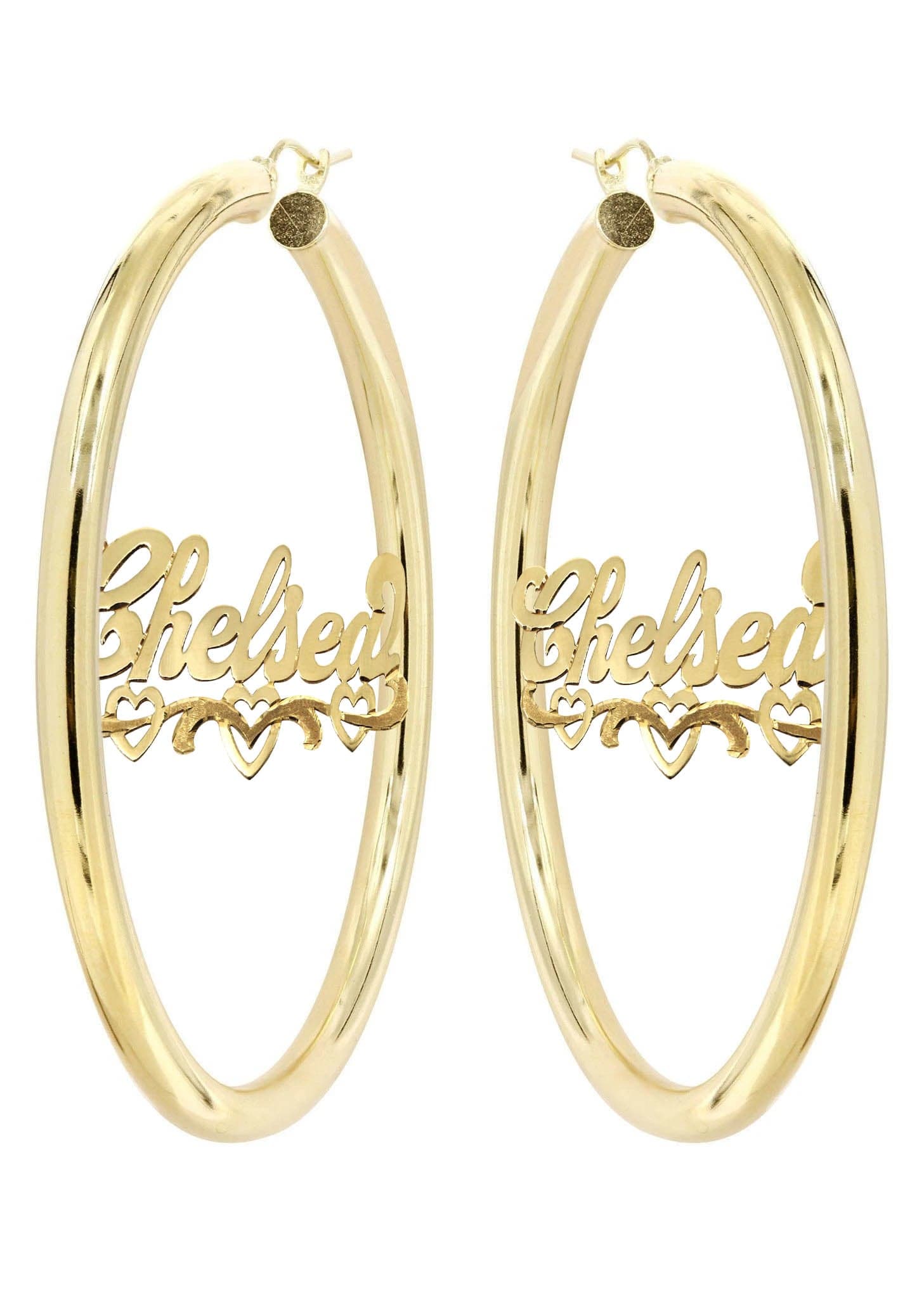 14K Gold Diamond Cut Heart Name Plate Hoop Earrings for Women - Elegant Personalized Jewelry Gift for Valentine's Day, Anniversary & Special Occasions