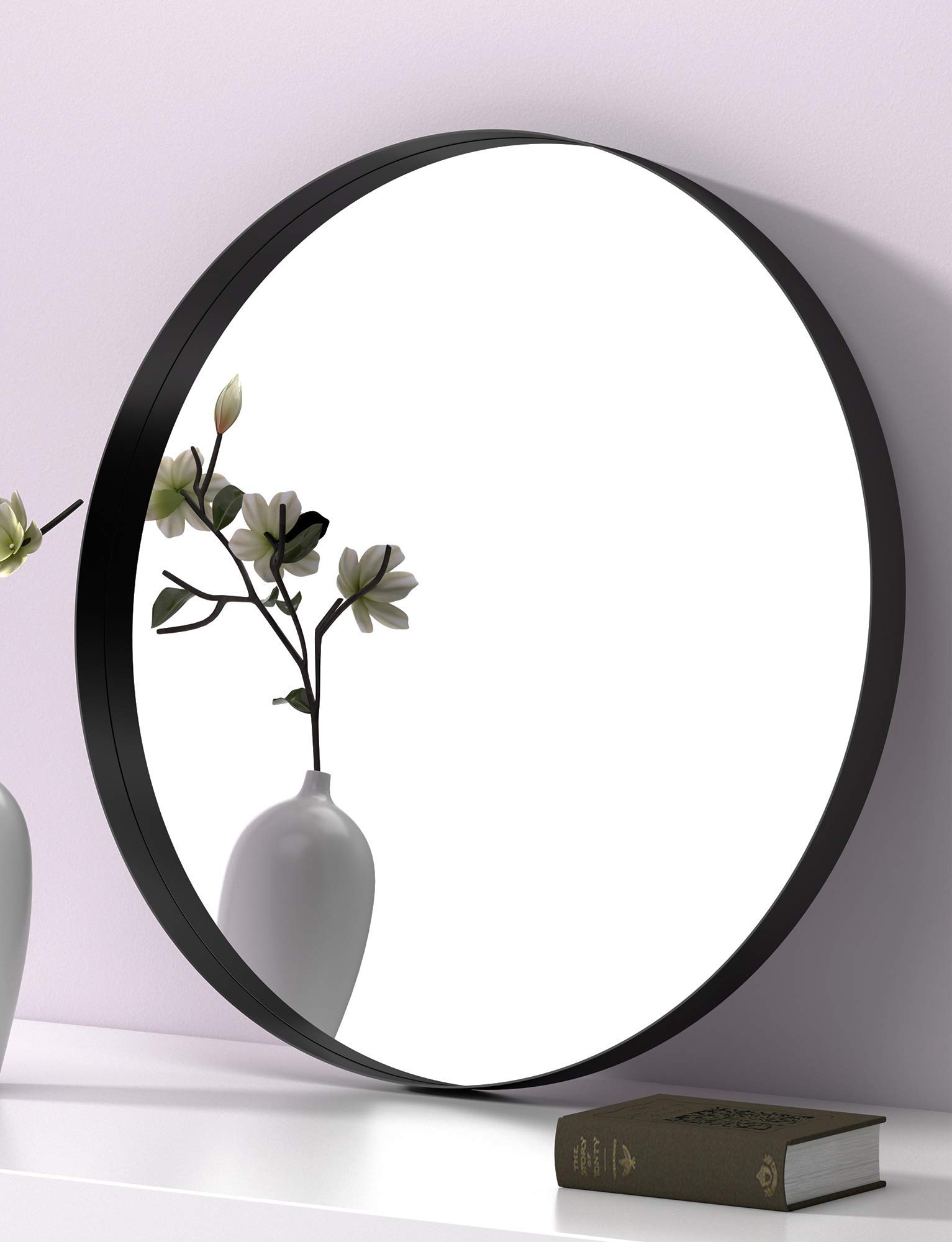 SIERSOE 30X30 Black Round Bathroom Mirror - Circle Wall Mounted Mirror for Living Room, Bedroom & Vanity | Modern Home Decor, Makeup Mirror, Space-Saving Design