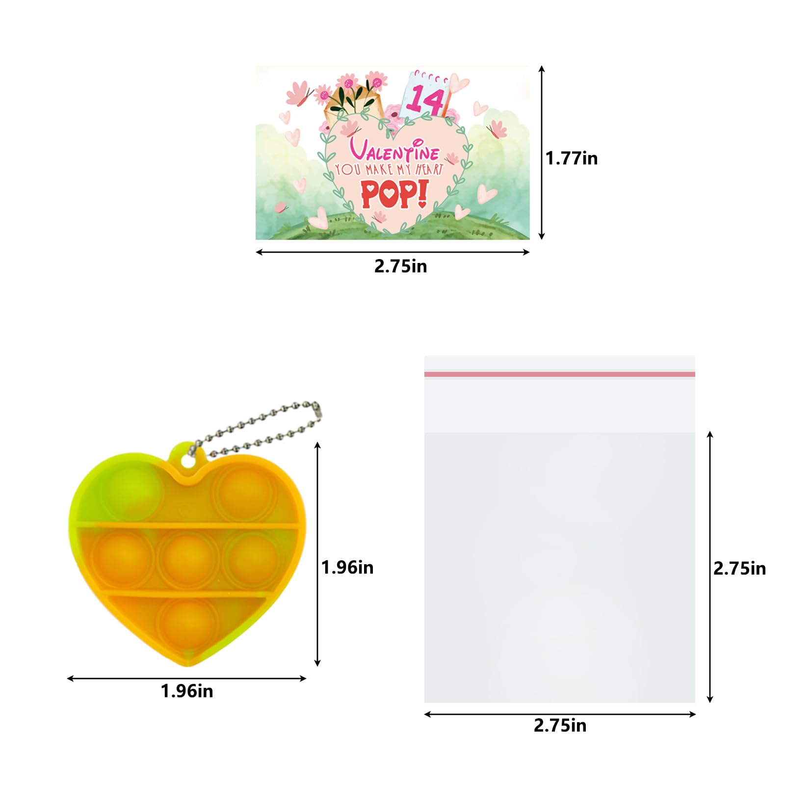 24PCS Heart Mini Pop Bubble Fidget Toys with 24PCS Valentine's Day Cards - Fun Sensory Toys for Kids, Classroom Party Favors, Stress Relief Gifts for Boys & Girls - Perfect for Valentine's Day Exchange, School Activities & Anxiety Relief