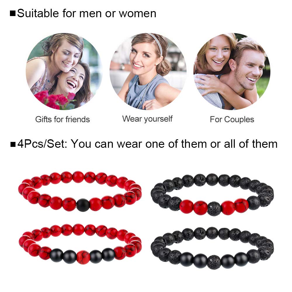 MJartoria Adjustable Beaded BFF Bracelets for 2 - Handmade Natural Stone Matching Friendship Bracelets for Women, Couples | Best Friend Gifts, Anniversary Present, Sister Jewelry for Special Occasions
