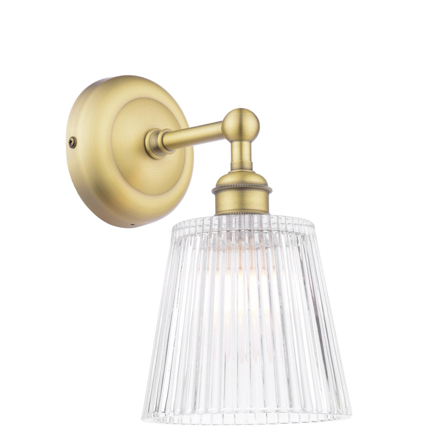 Callaghan Wall Light - Polished Nickel & Antique Brass Finish with Ribbed Glass Shade, IP44 Rated, G9 Bulb Compatible - Perfect for Bedroom, Hallway, and Staircase Lighting