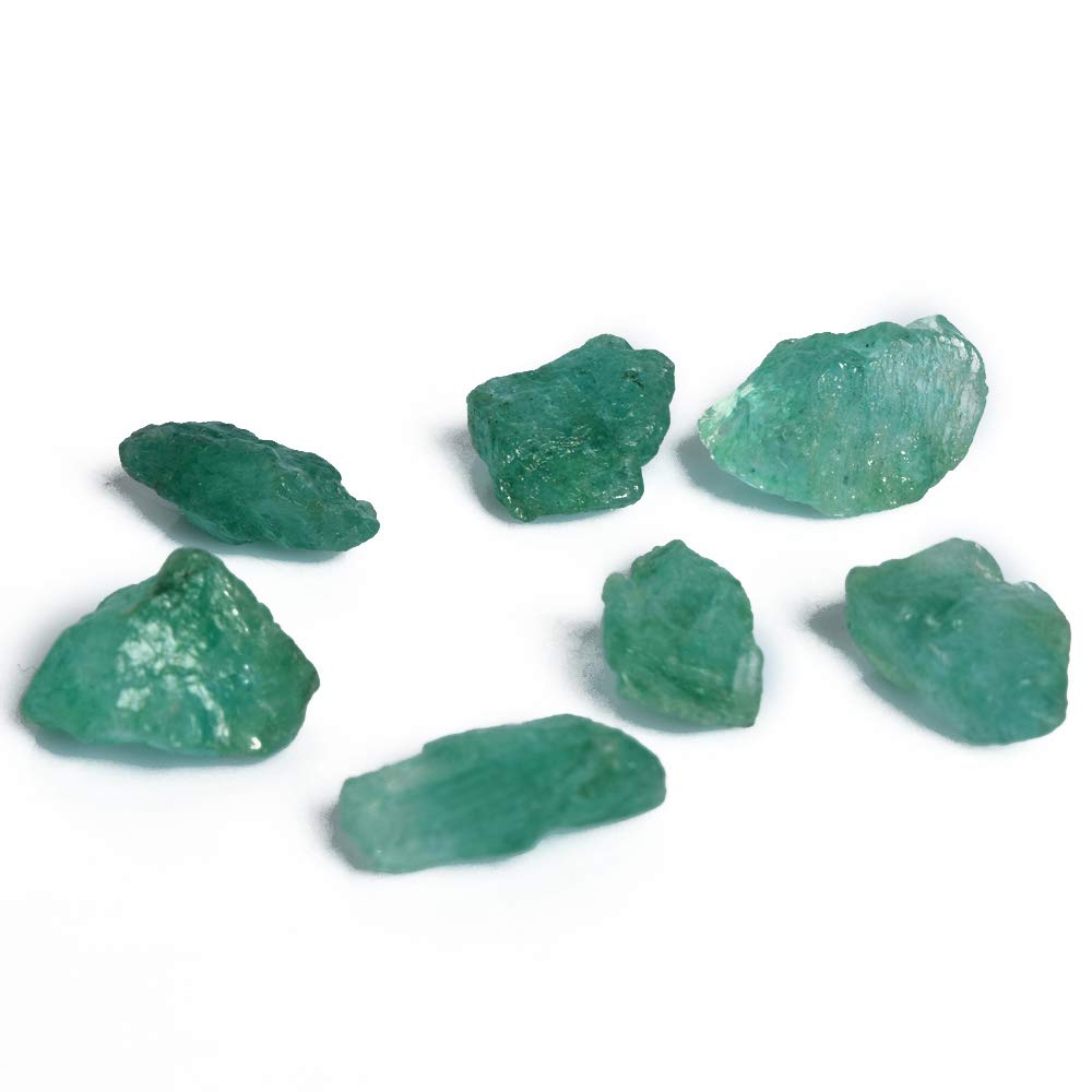 100% Genuine Natural Green Emerald Gemstones - 65.00 Ct Lot of 7 Uncut Rough Raw Loose Emeralds for Jewelry Making, Engagement Rings & Healing Crystals