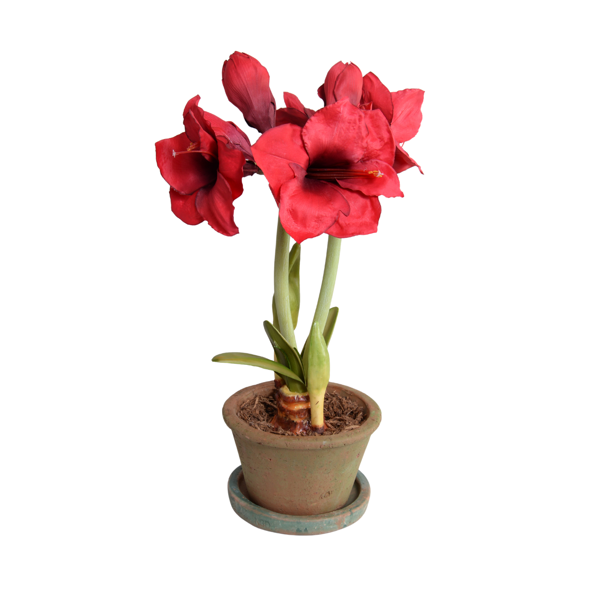 22 Faux Amaryllis Flowers in Terracotta Pot - Artificial Floral Arrangement for Home Decor, Wedding Centerpieces, and Office Desk Decorations