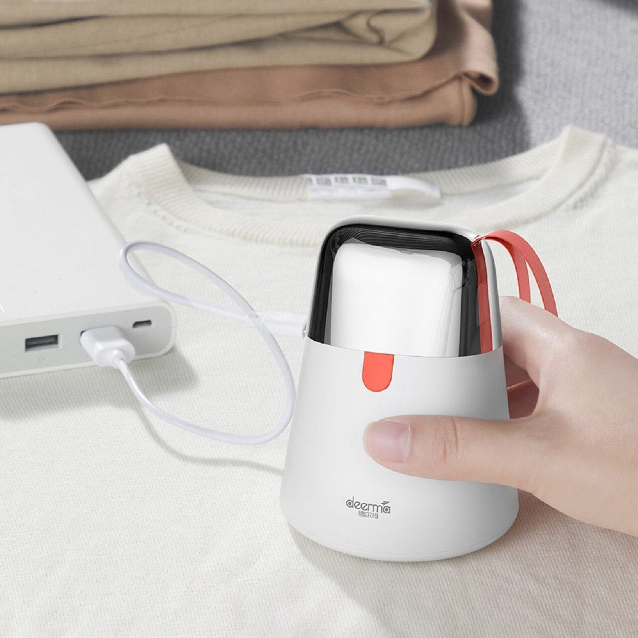 Deerma MQ604H Rechargeable Fabric Shaver - Portable Lint Remover with Dual Charging (USB & Plug) for Clothes, Sweaters & Home Use