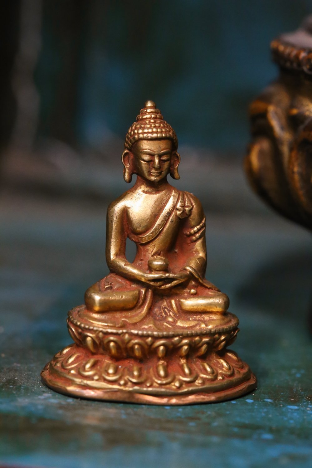 Amitabha Buddha Mini Gold Statue - 3 Inch Buddhist Statue for Home Altar, Meditation, Yoga & Spiritual Decor