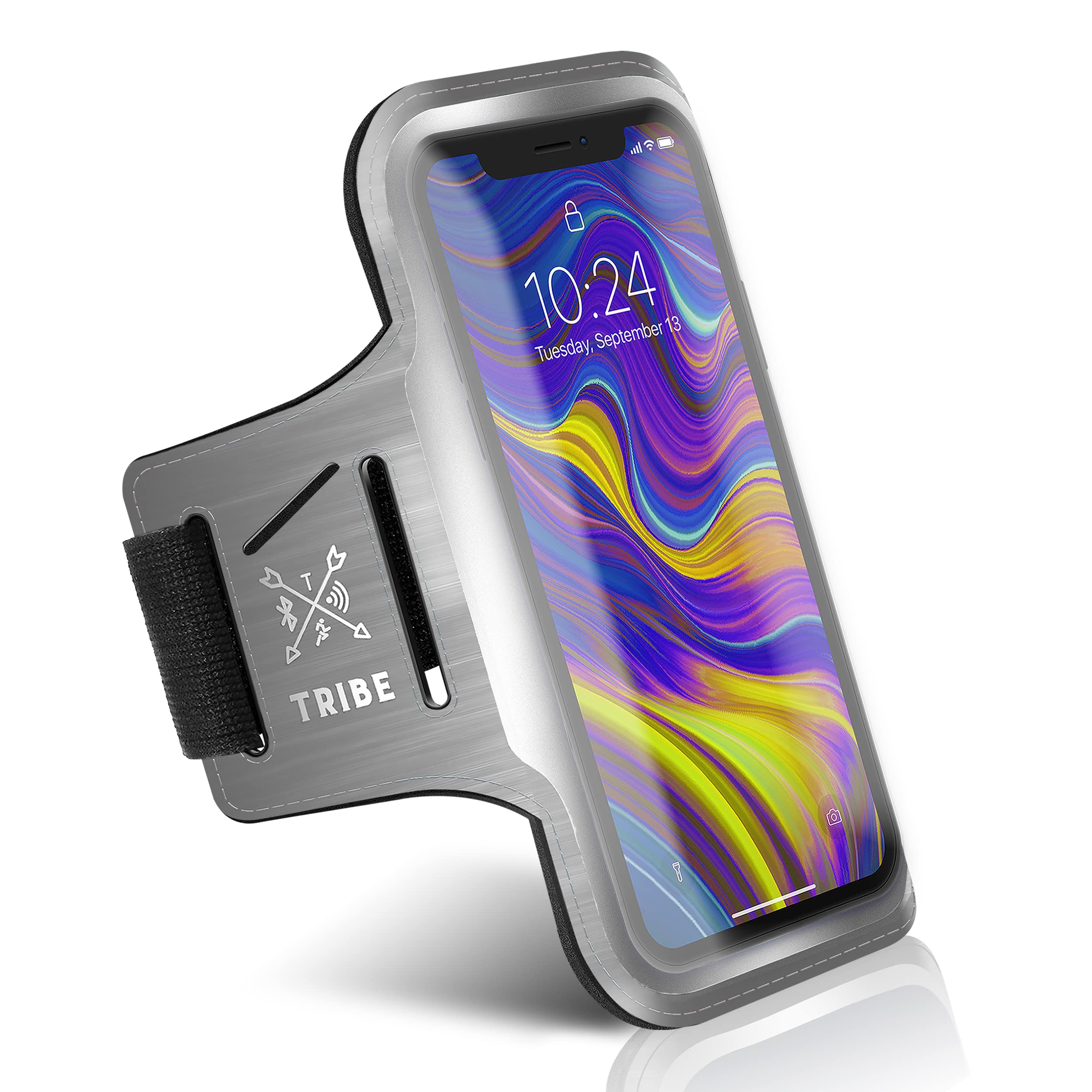 TRIBE Running Phone Holder Armband for iPhone & Galaxy - Adjustable Sports Armband for Women & Men - Perfect for Running, Jogging, Walking, Gym Workouts - Fits All Smartphones with CC/Key Pocket - Stay Active & Connected During Outdoor Activities & Fitness Training