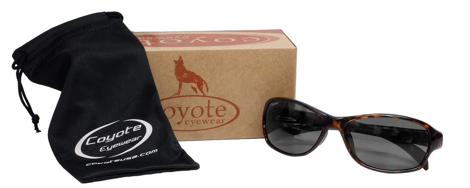 **Coyote BP-14 Polarized Bifocal Reading Sunglasses for Men & Women – Tortoise Grey Wrap-Around Sun Glasses with Readers – Perfect for Driving, Fishing & Outdoor Activities**