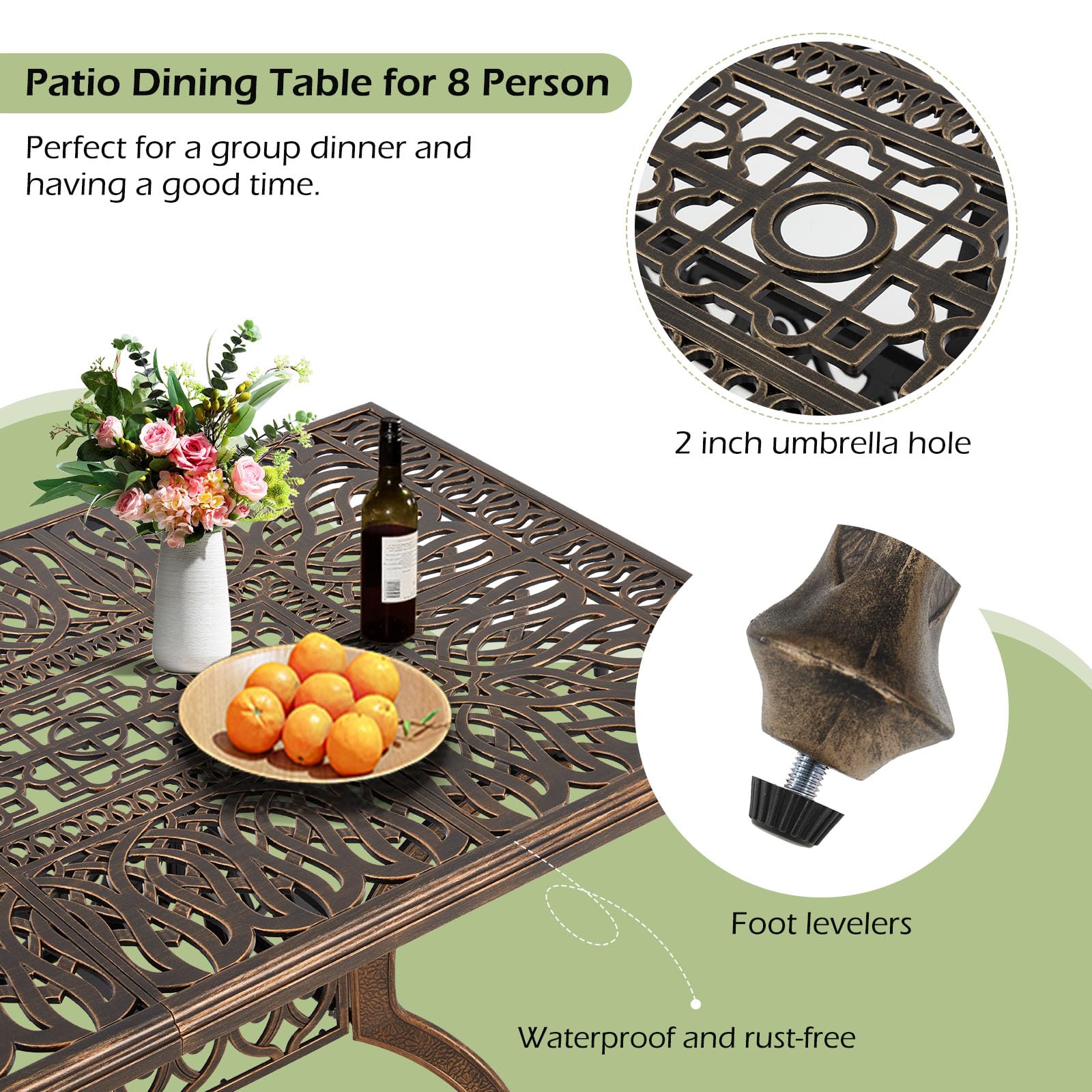 Premium 9-Piece Outdoor Dining Set - All-Weather Aluminum Patio Furniture with 8 Cushioned Chairs & Large Rectangular Table (Umbrella Hole Included) | Rustproof & Wind-Resistant | Perfect for Backyard BBQs, Poolside Dining & Garden Parties