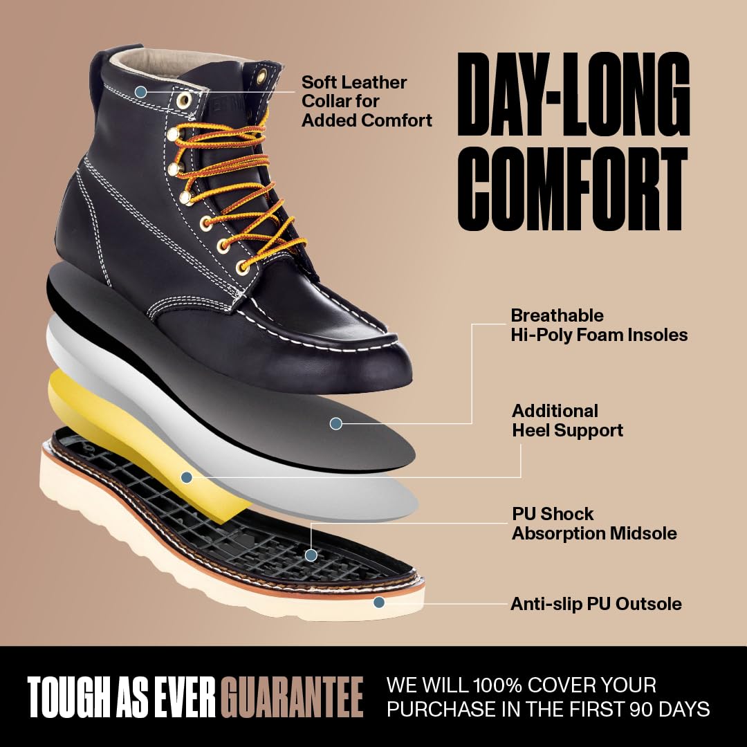 EverBoots Men's Lightweight Work Boots - Leather EverFit Comfort, Anti-Slip & Shock Absorption, Soft Oil Grain, Goodyear Welt Construction | Perfect for Industrial, Construction, Roofing & Electrician Work
