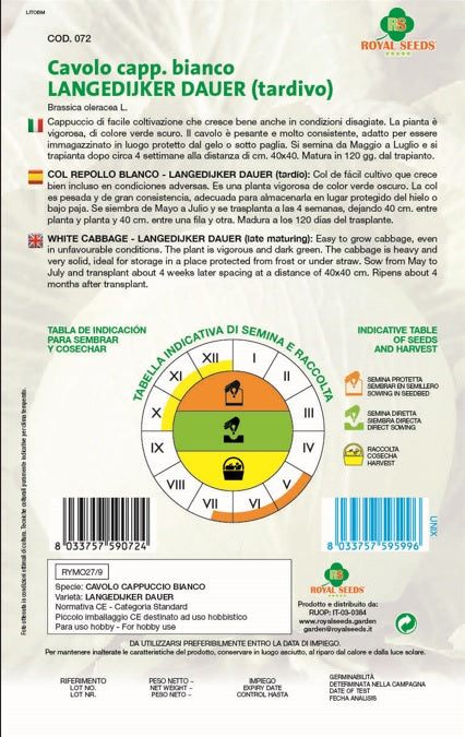 Royal Seed RYMO27/9 White Cabbage Seeds - Premium Quality Vegetable Seeds for Home Gardening, Farming & Organic Cultivation - Perfect for Salads, Stir-fries & Healthy Eating