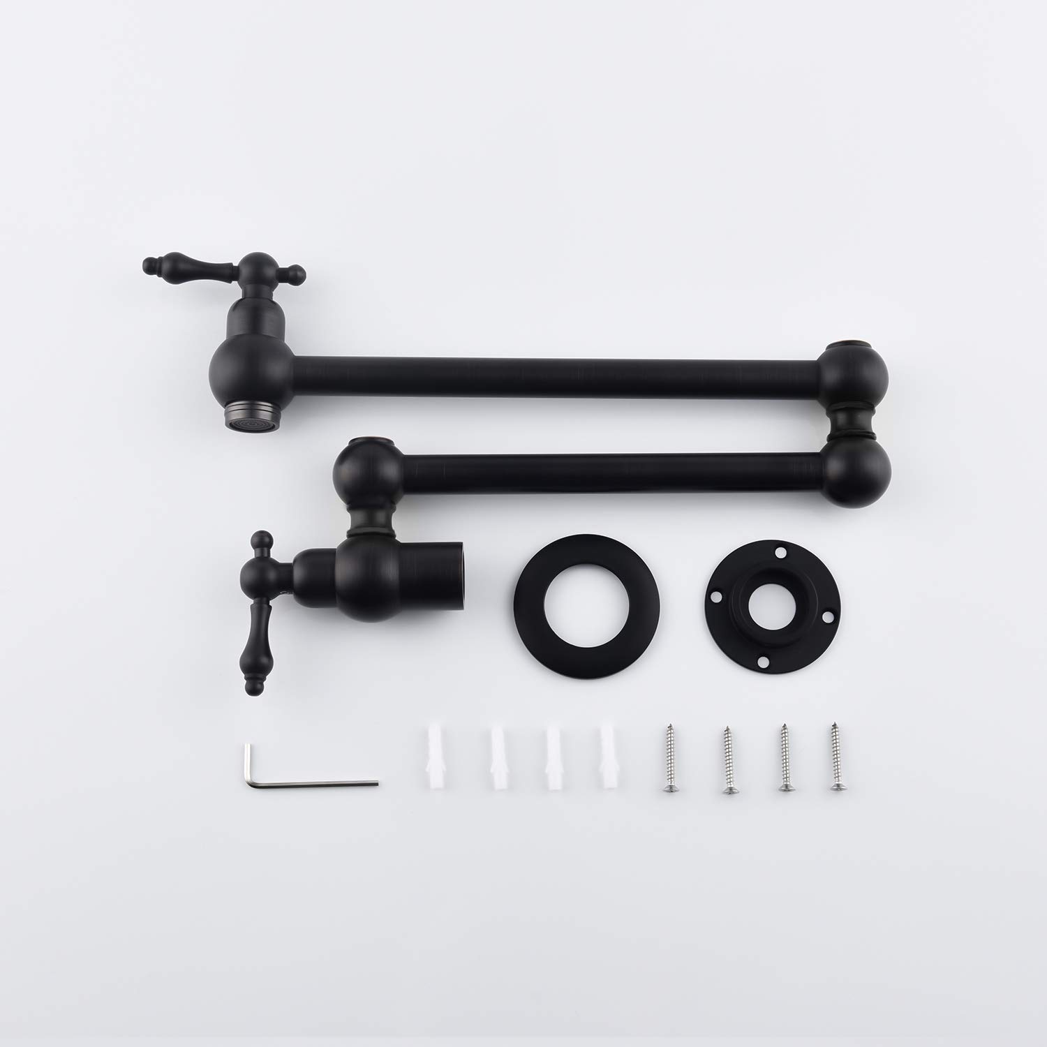 **GT4-ZJ Solid Brass Wall Mount Pot Filler Faucet - Black, Stretchable Swing Arm with Double Joint for Kitchen Sink, Perfect for Filling Pots & Pans**