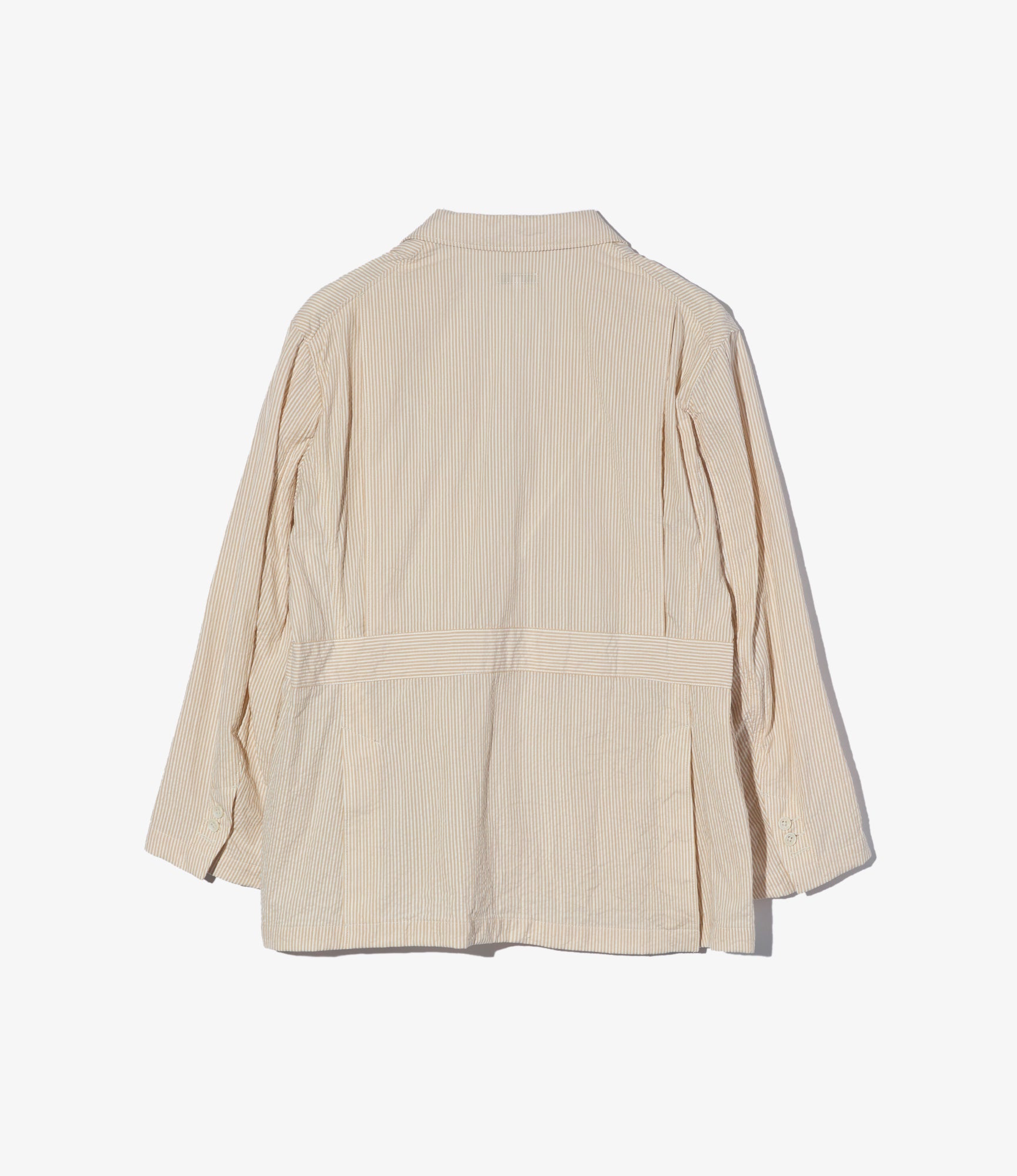 Folk Jacket – Beige Stripe Cotton Seersucker Lightweight Summer Blazer for Women | Casual Office Wear, Beach Cover-Up & Spring Fashion