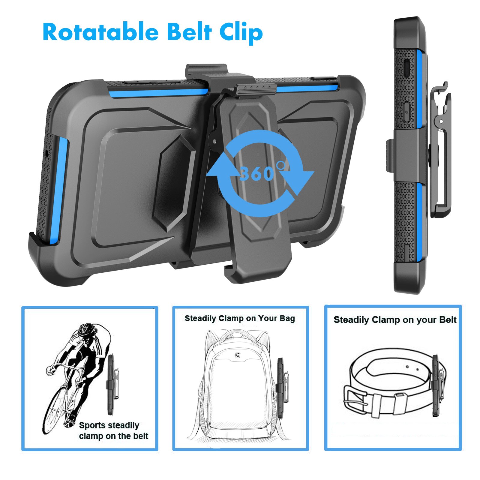 Njjex Galaxy J3 Orbit Case - Compatible with Samsung J3 2018/J3 Eclipse 2/J3 Achieve/Express Prime 3/Amp Prime 3/J3 Prime 2/J3 Emerge/J3 V 3rd Gen/J3 Aura/J3 Star - Protective Holster Swivel Belt Clip Phone Cover (Blue) - Perfect for Work, Outdoor & Active Lifestyle