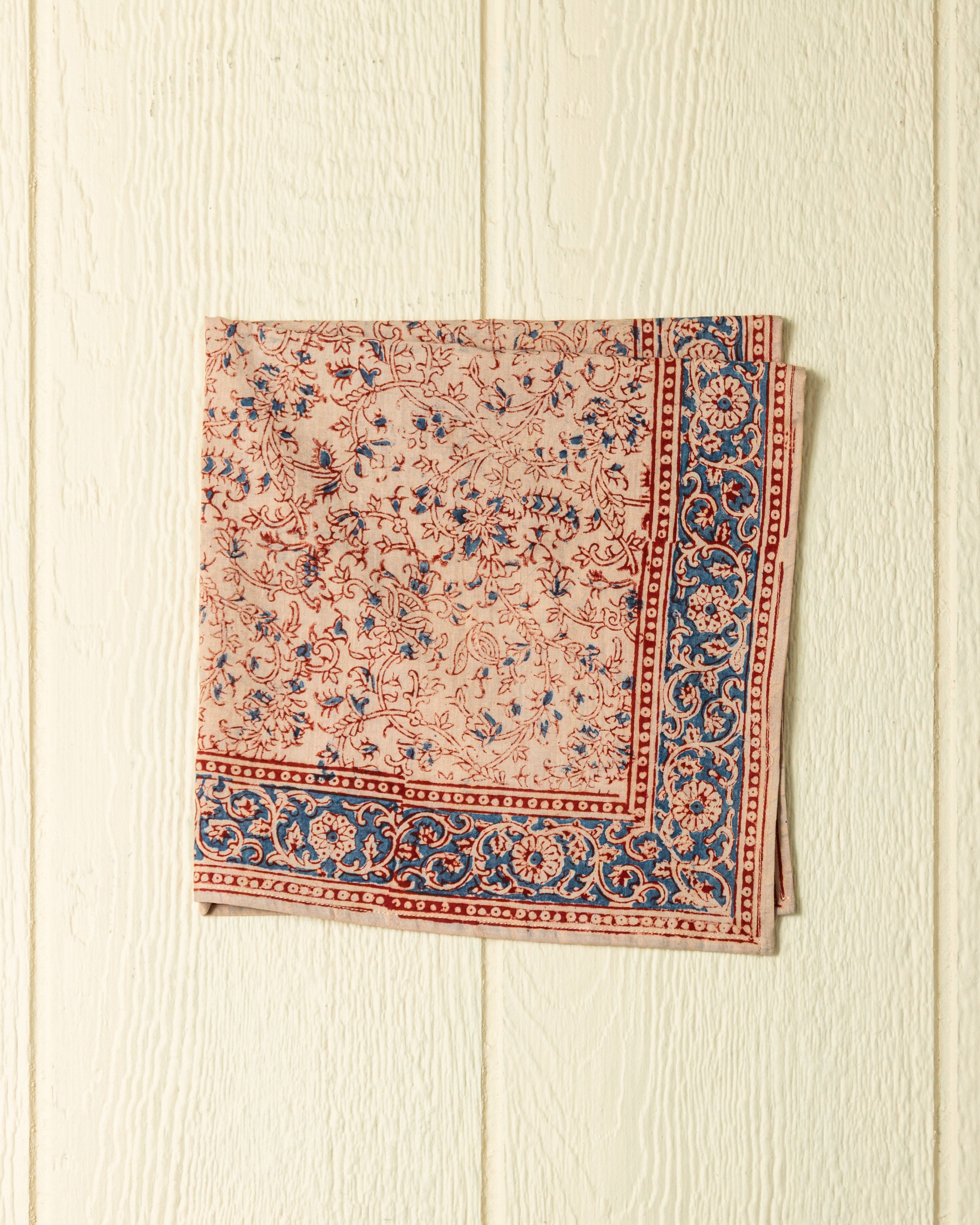 Hand Blocked Cotton Bandana in Faded Red - Vintage Style Printed Scarf for Men & Women - Perfect for Outdoor Activities, Music Festivals and Fashion Accessories