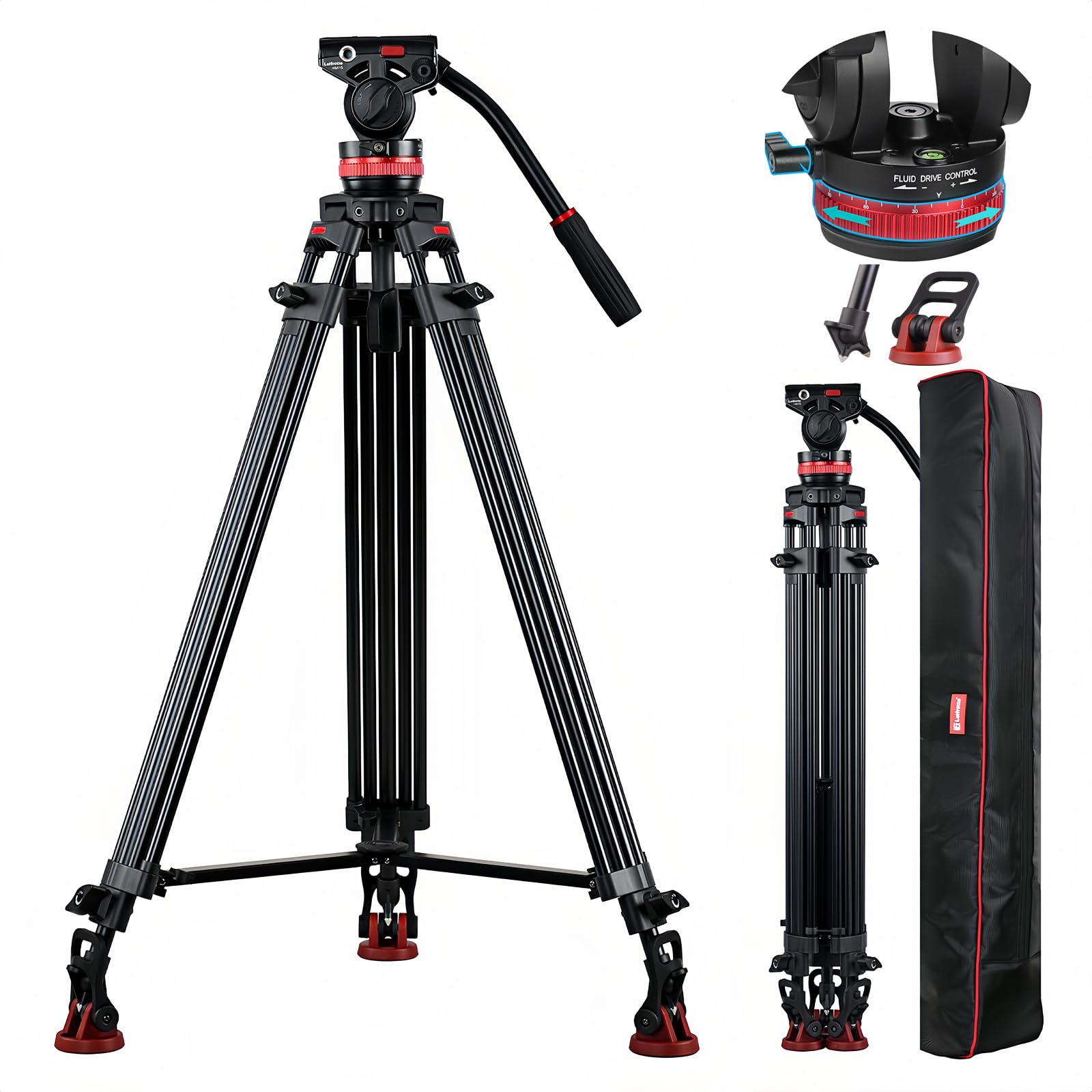 TA155H Heavy Duty Aluminum Video Tripod - 61'' Professional DSLR & Camcorder Tripod with Fluid Head, 33lbs Load Capacity, 360° Pan, 75mm Bowl, Adjustable Tilt +90°/-75° - Perfect for Filmmaking, Vlogging & Photography
