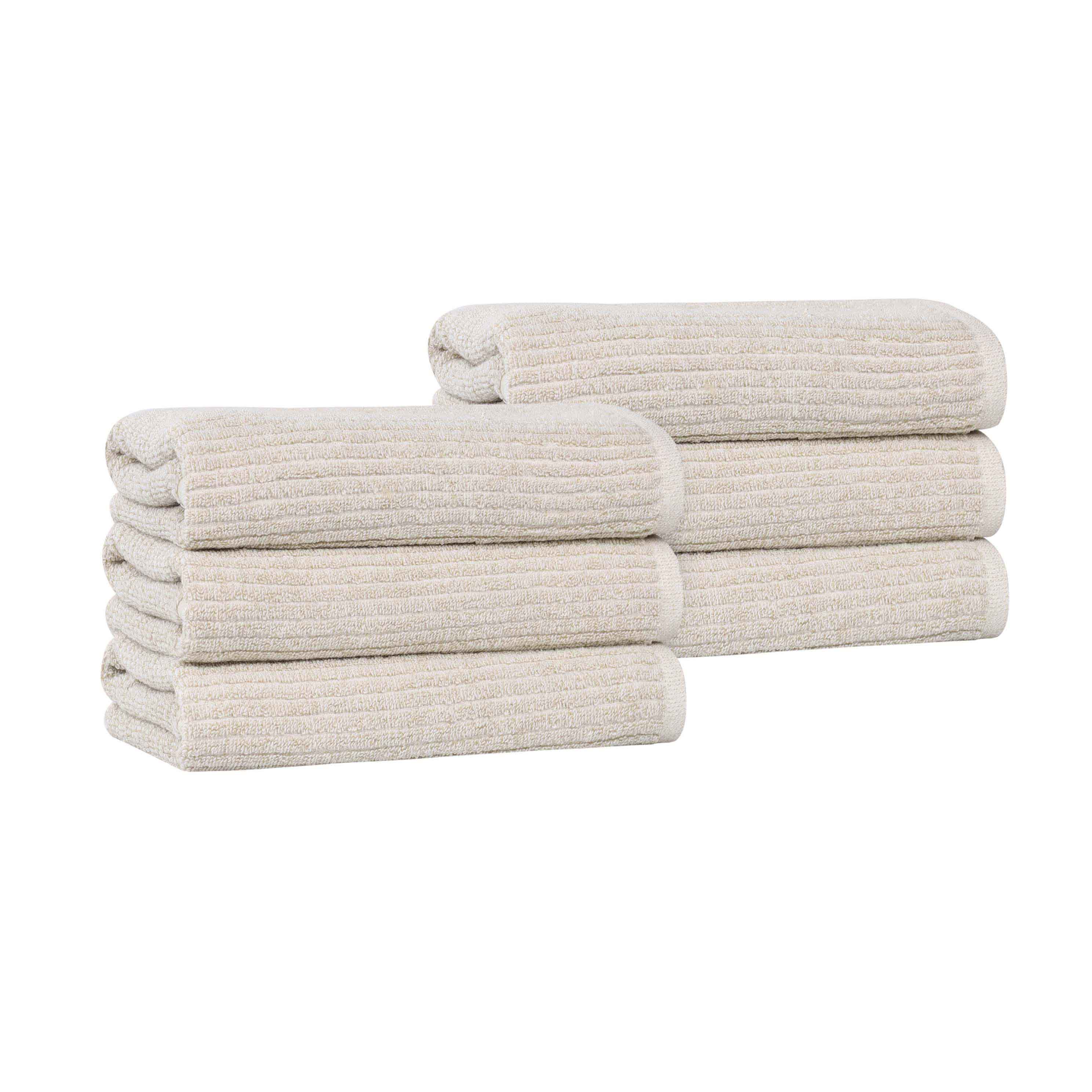 Premium Cotton Blend Ribbed Hand Towels Set of 6 - Soft & Absorbent Bath Towels for Kitchen, Bathroom & Guest Use - Luxury Hotel Quality Home Essentials