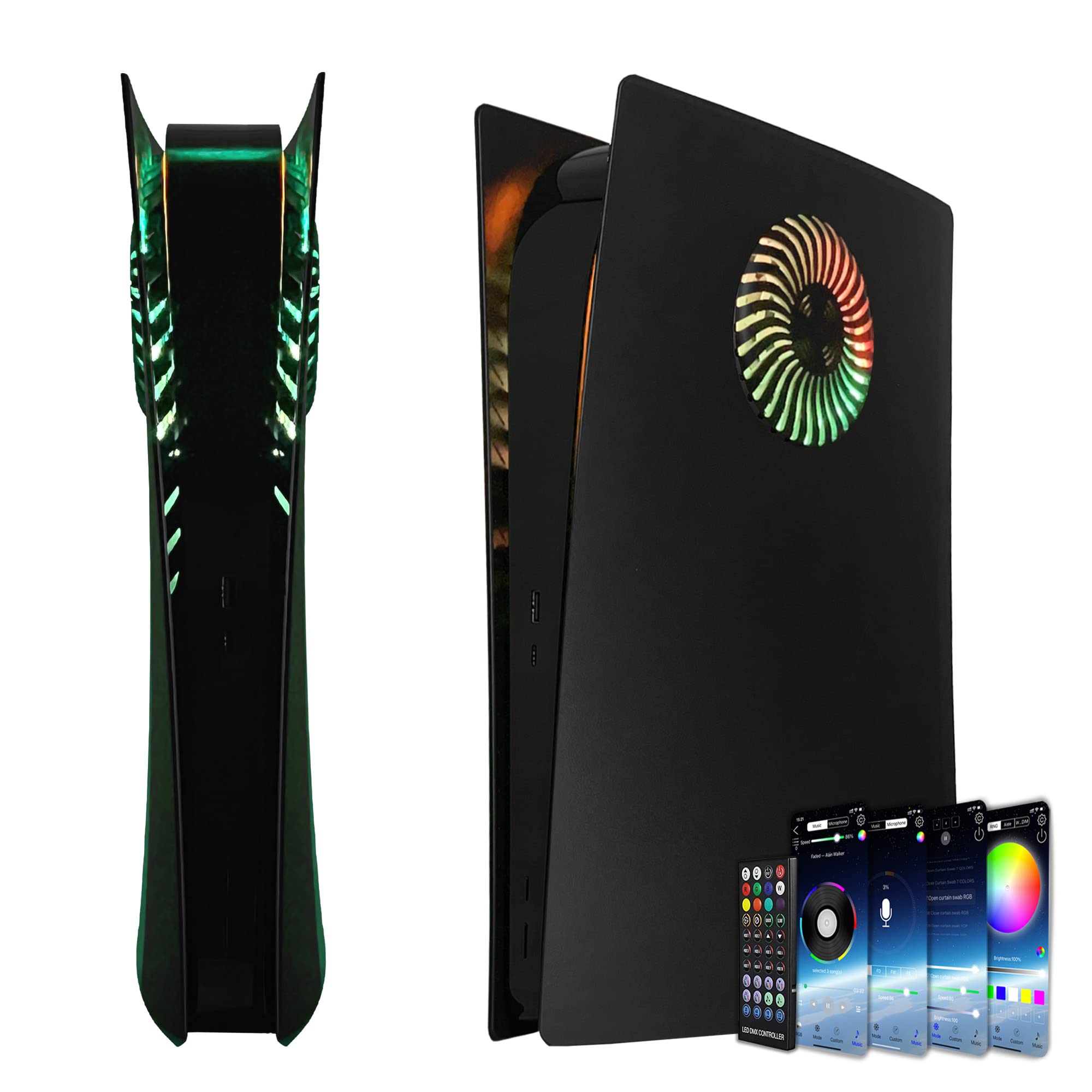 RGB LED Light Strip Faceplate for PS5 Digital Edition - 400+ Customizable Lighting Effects, DIY Decoration Kit & Console Cover (Black) - Perfect for Gaming Setups, Room Decor & PS5 Customization