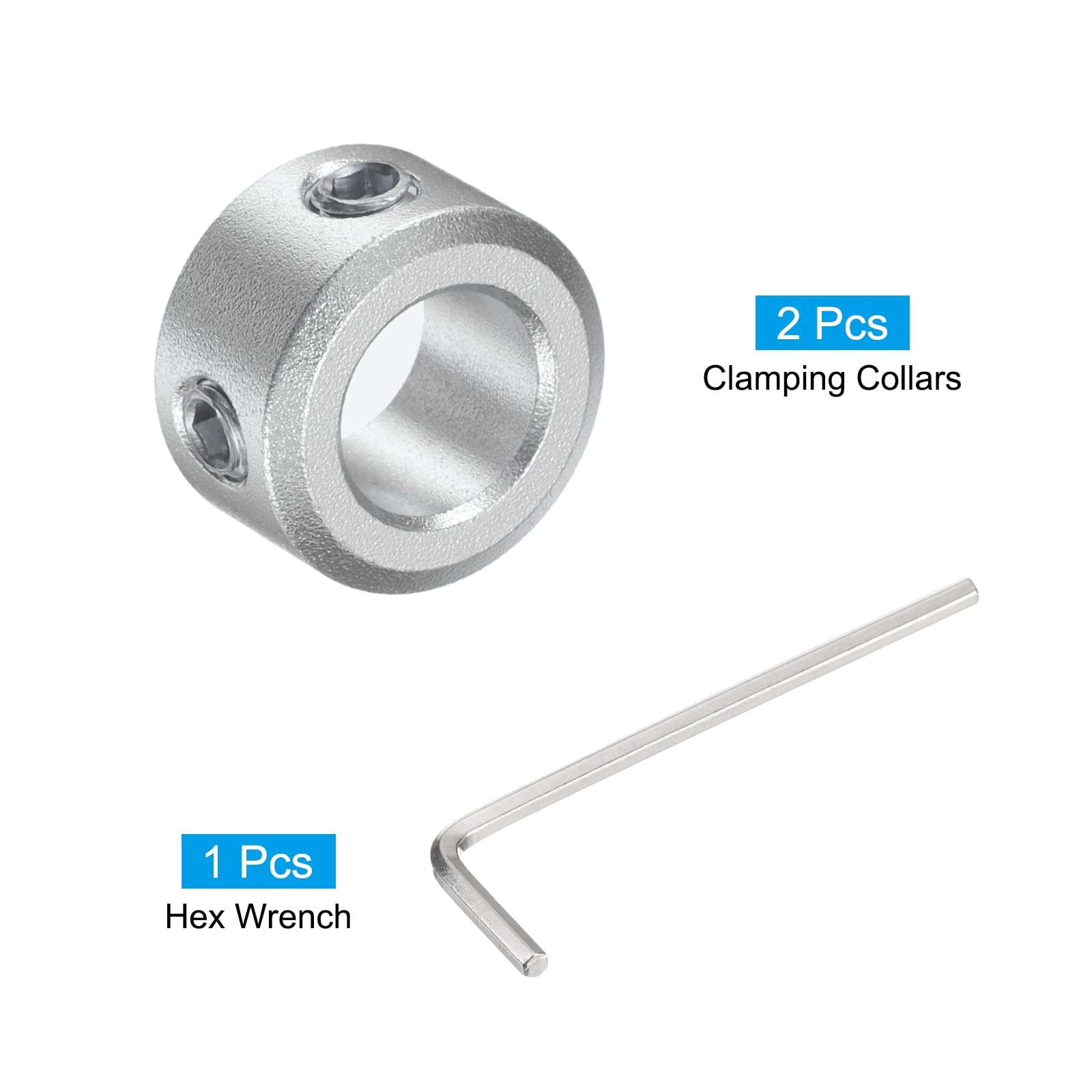 uxcell 8mm Shaft Set Screw Collar - 2pcs Aluminum Alloy Clamping Collars (14mm OD, 8mm Thickness) with M4 Set Screws & Wrench - Perfect for Machinery, Robotics & DIY Projects