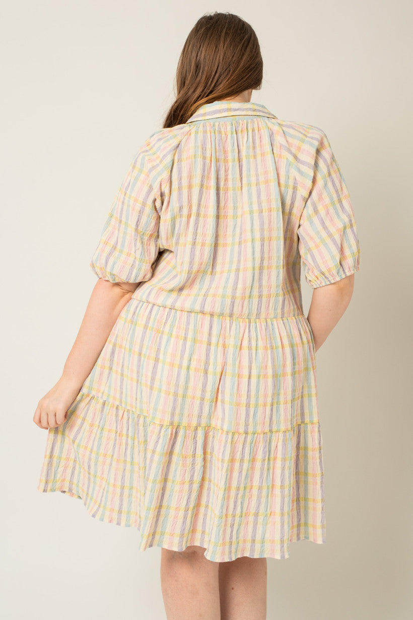 Spring Gingham Dress for Women - Floral Print Short Sleeve A-Line Summer Dress | Perfect for Beach Vacation, Picnic Dates & Outdoor Parties