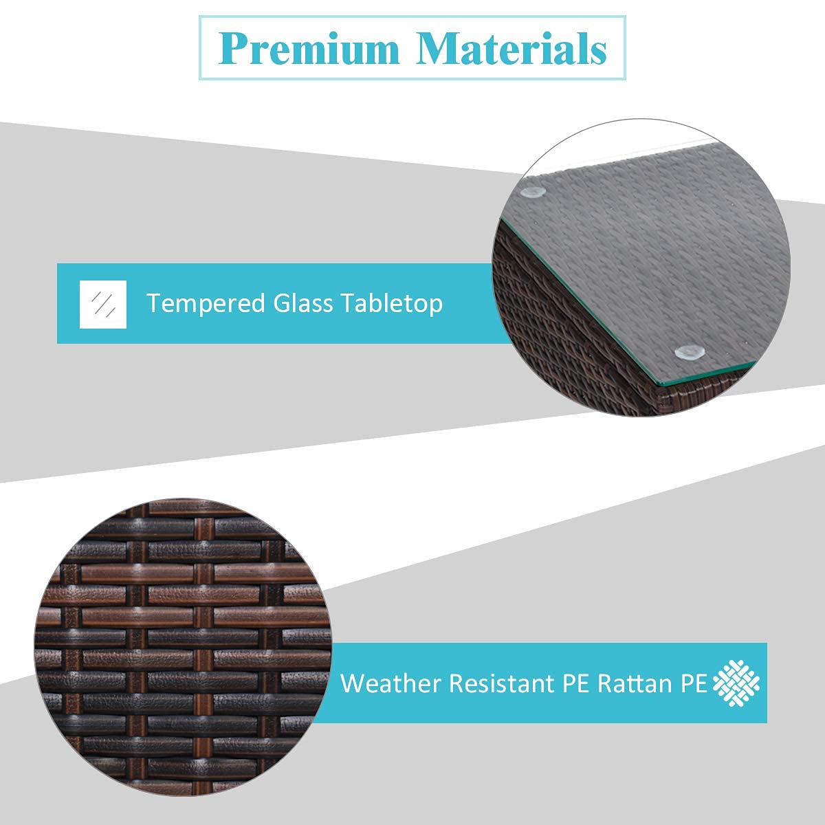 Tangkula 3-Piece Outdoor Patio Furniture Set - 2 Wicker Chairs with Glass Top Coffee Table, Rattan Conversation Set for Garden, Porch, Poolside & Backyard Relaxation