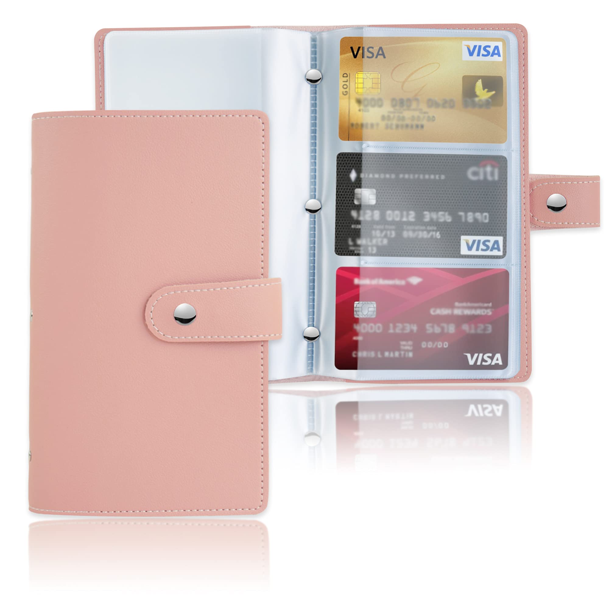 Premium PU Leather Business Card Holder Book - Organize Up to 96 Cards in Style | Professional Name ID Card Case for Men & Women (1 Pack, Pink) | Perfect for Networking Events, Office Use & Business Meetings